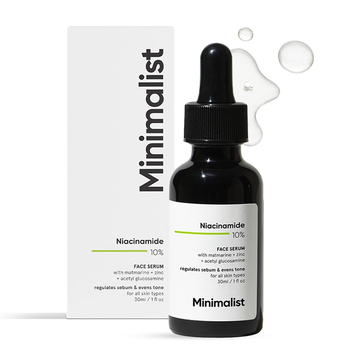 Sérum Minimalist Niacinamide 10% — bouteille élégante, facilite l'application matin et soir.