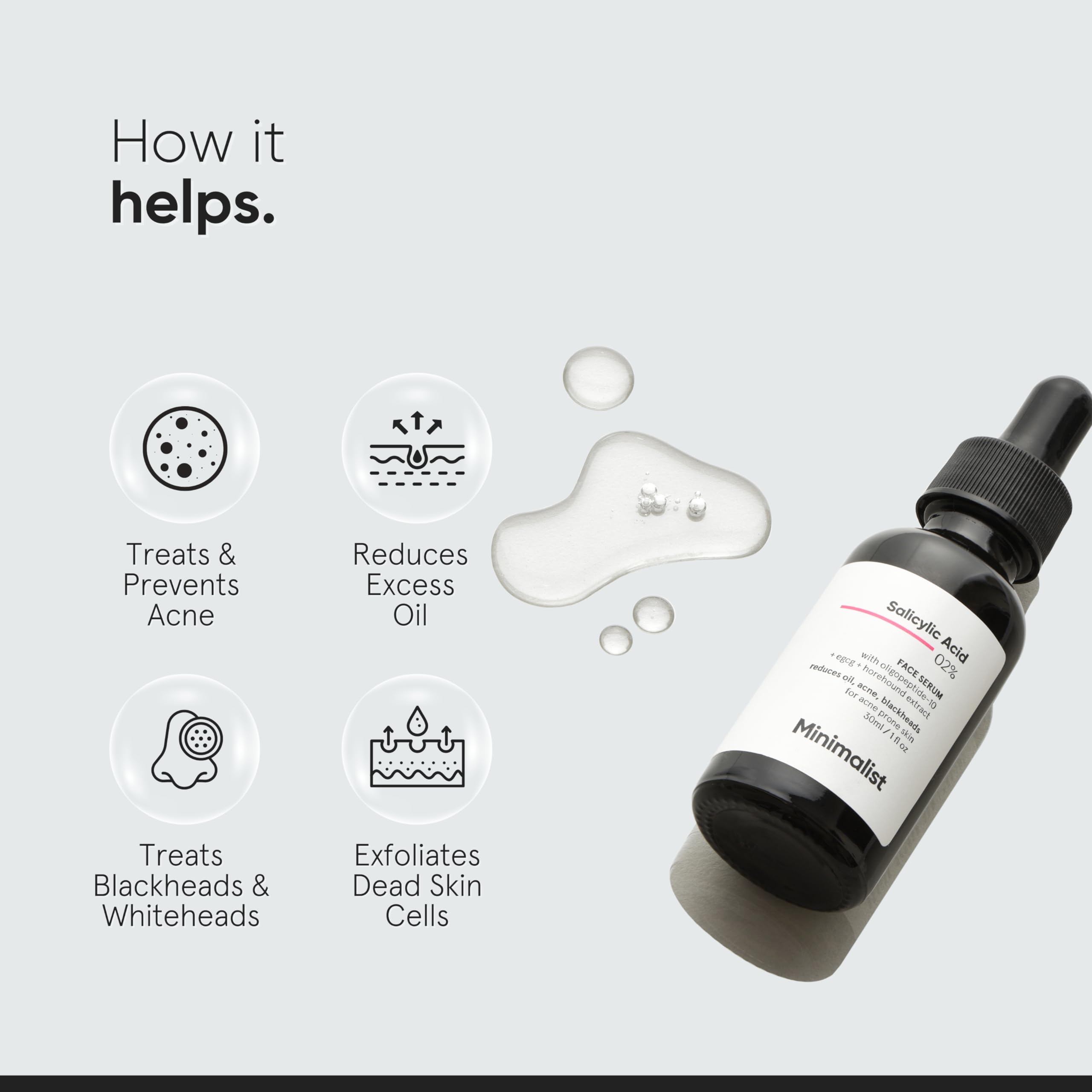 Sérum Minimalist 2% – étiquette minimaliste et simple d’utilisation.
