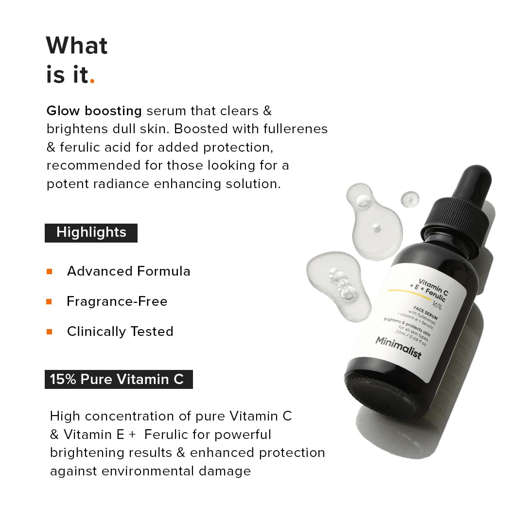 Gouttes du sérum Minimalist, absorption facile et peau lumineuse.