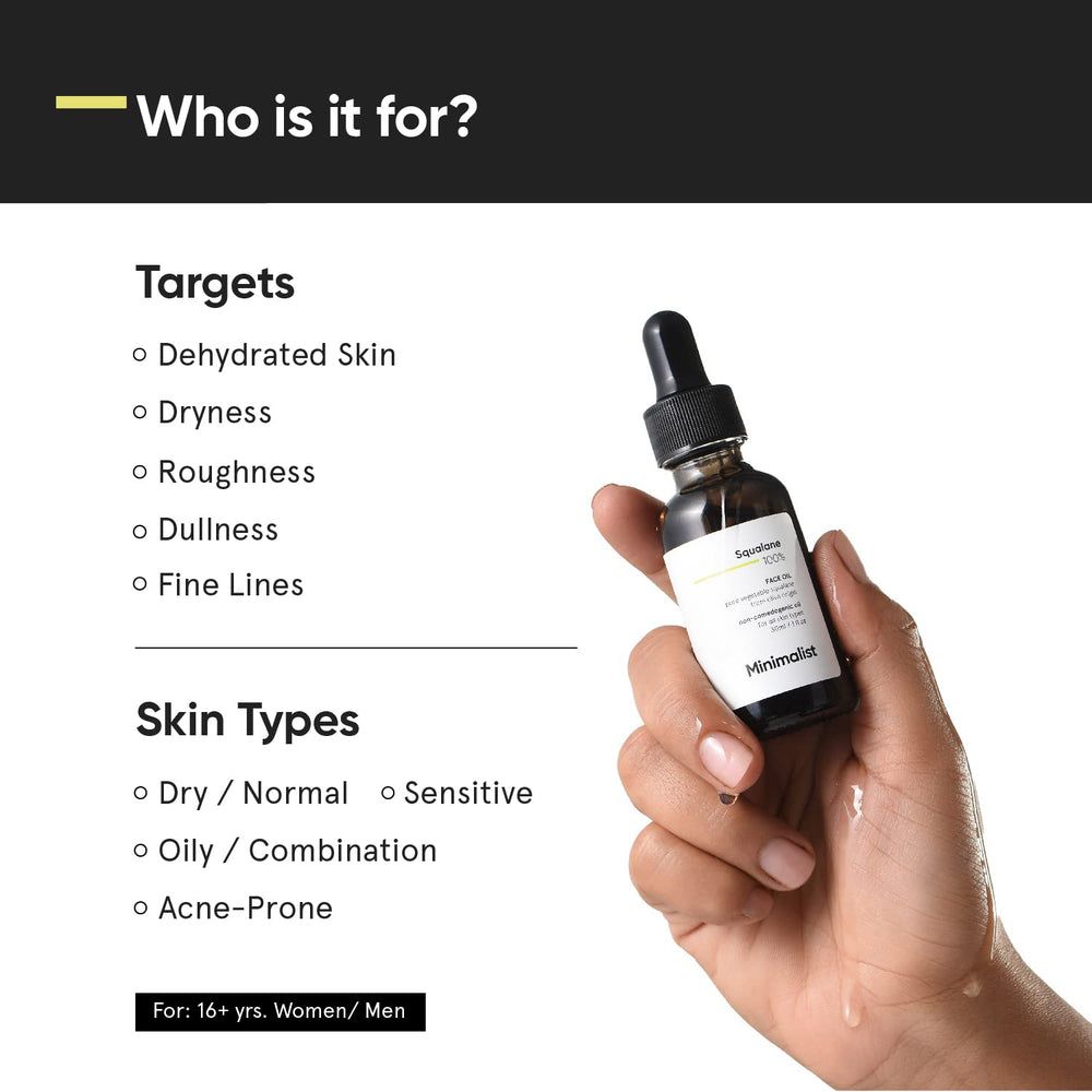 Minimalist Squalane — application en gouttes, absorption rapide et barrière renforcée.
