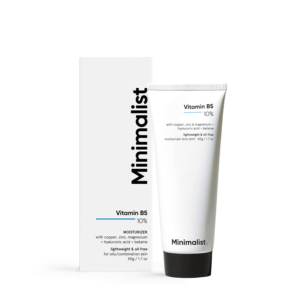 Minimalist Vitamin B5 10% gel visage dans flacon, hydratation légère pour peau grasse.