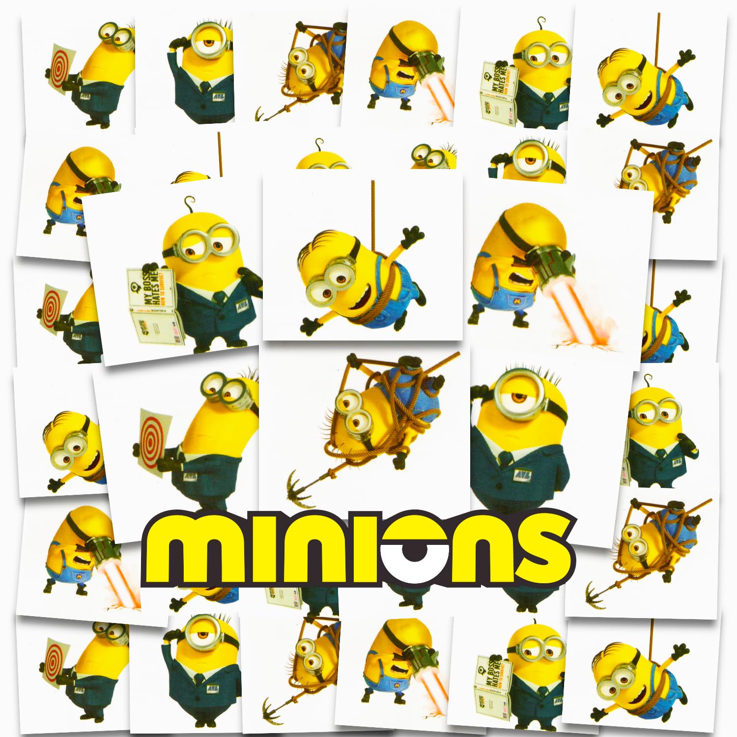 Tatouages temporaires Minions, paquet de 72 perforés, idéaux pour les fêtes d'enfants et les récompenses.