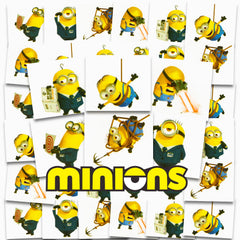 Tatouages temporaires Minions, paquet de 72 perforés, idéaux pour les fêtes d'enfants et les récompenses.