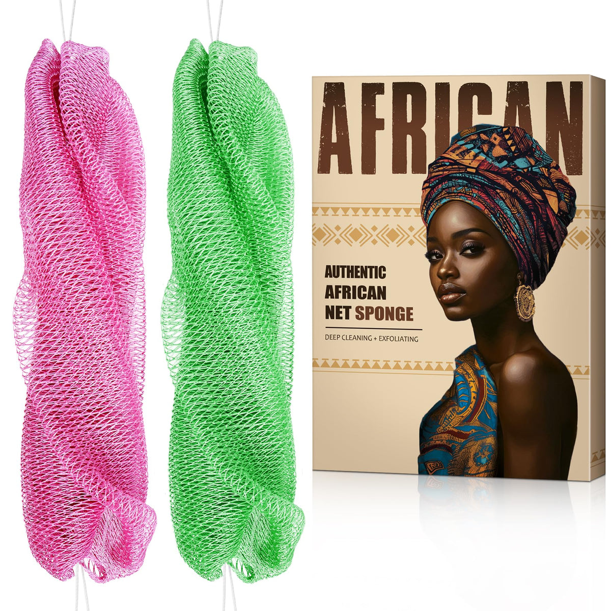 MINISENTIALS éponge-net africaine dos avec noeuds, exfoliante et longue pour atteindre le dos.