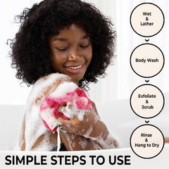 MINISENTIALS éponge-net africaine mousse foisonnante et élastique pour une douche spa.
