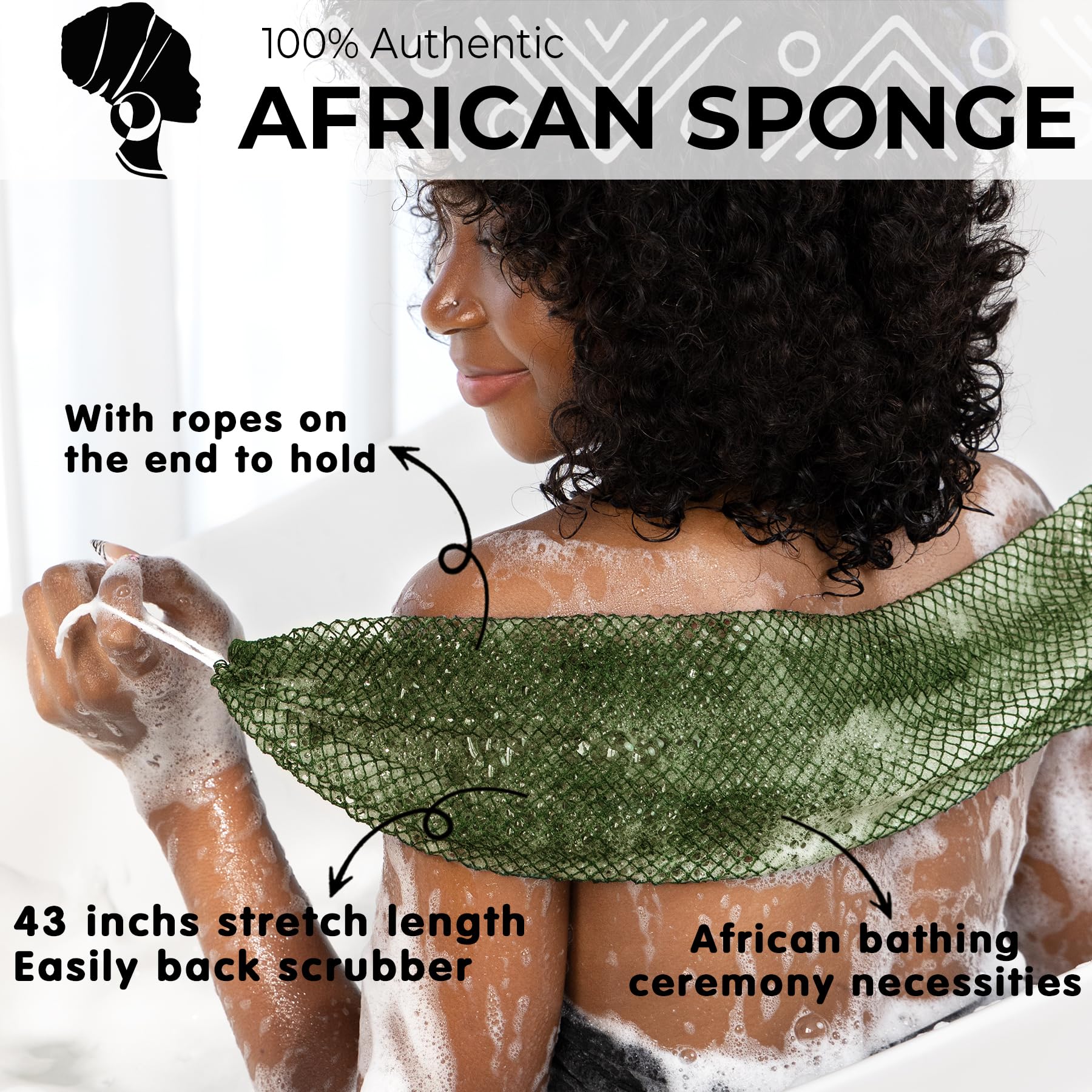 MINISENTIALS éponge-net africaine avec noeuds, pratique pour frotter le dos facilement.