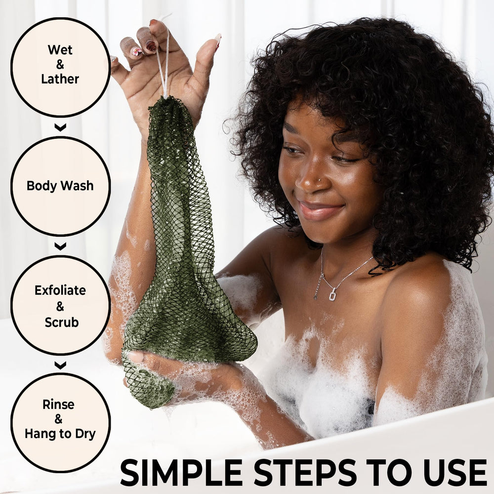 MINISENTIALS éponge-net africaine, polyamide écologique et résistant, exfoliation en douceur.