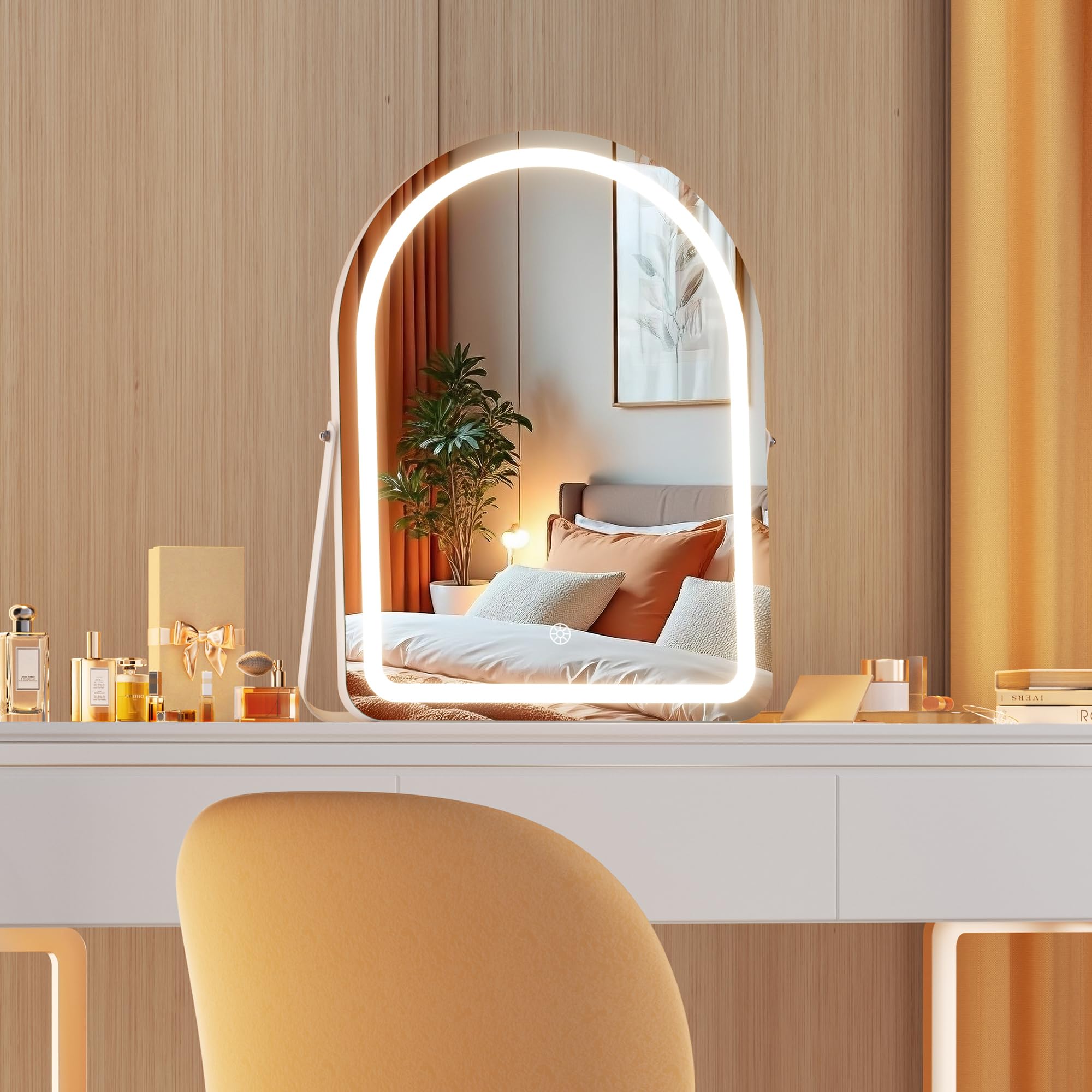 Bouton tactile sur le miroir MINISO Vanité pour allumer, éteindre et ajuster rapidement.