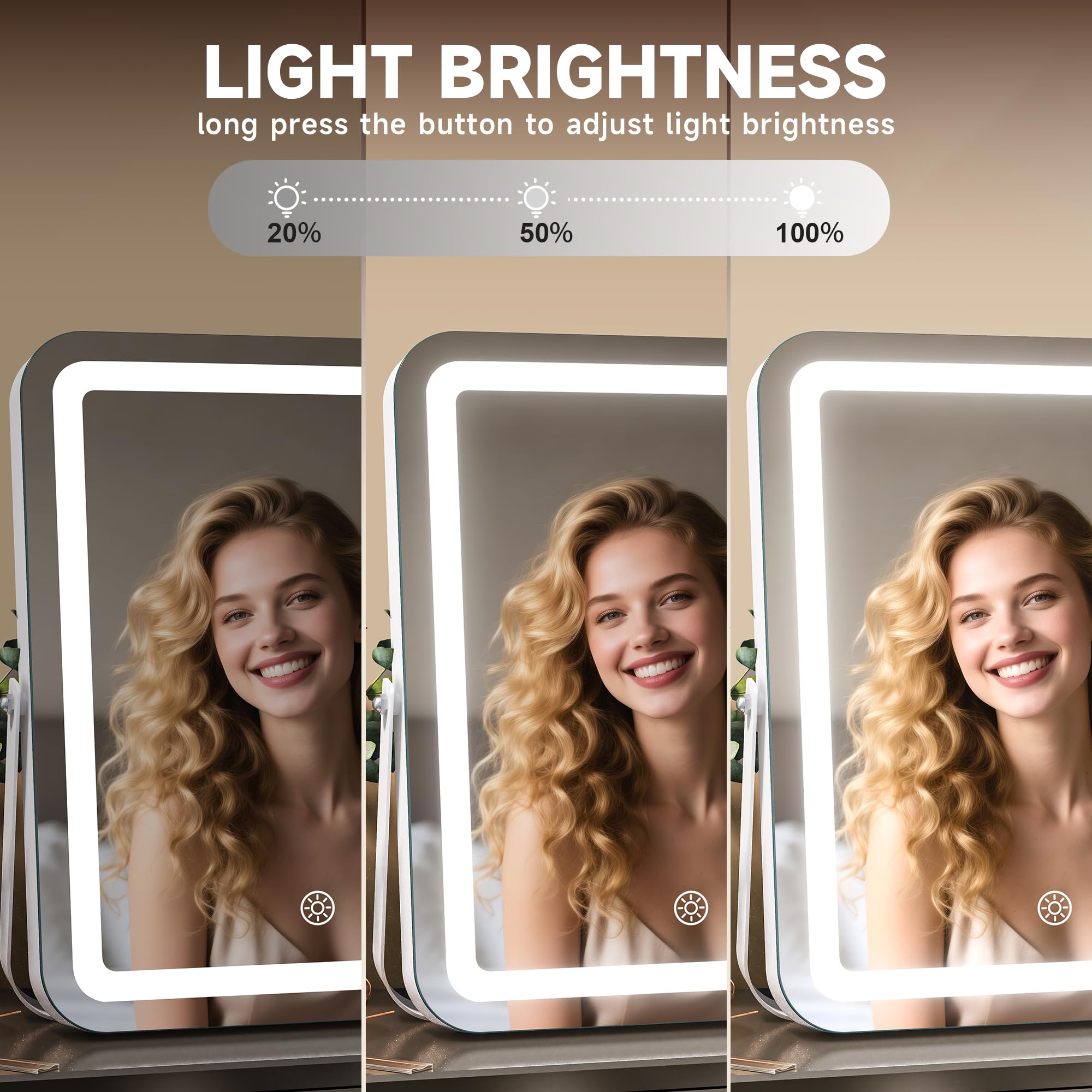 Éclairage tactile avec mémoire sur le miroir MINISO vanité pour adapter couleur et intensité.
