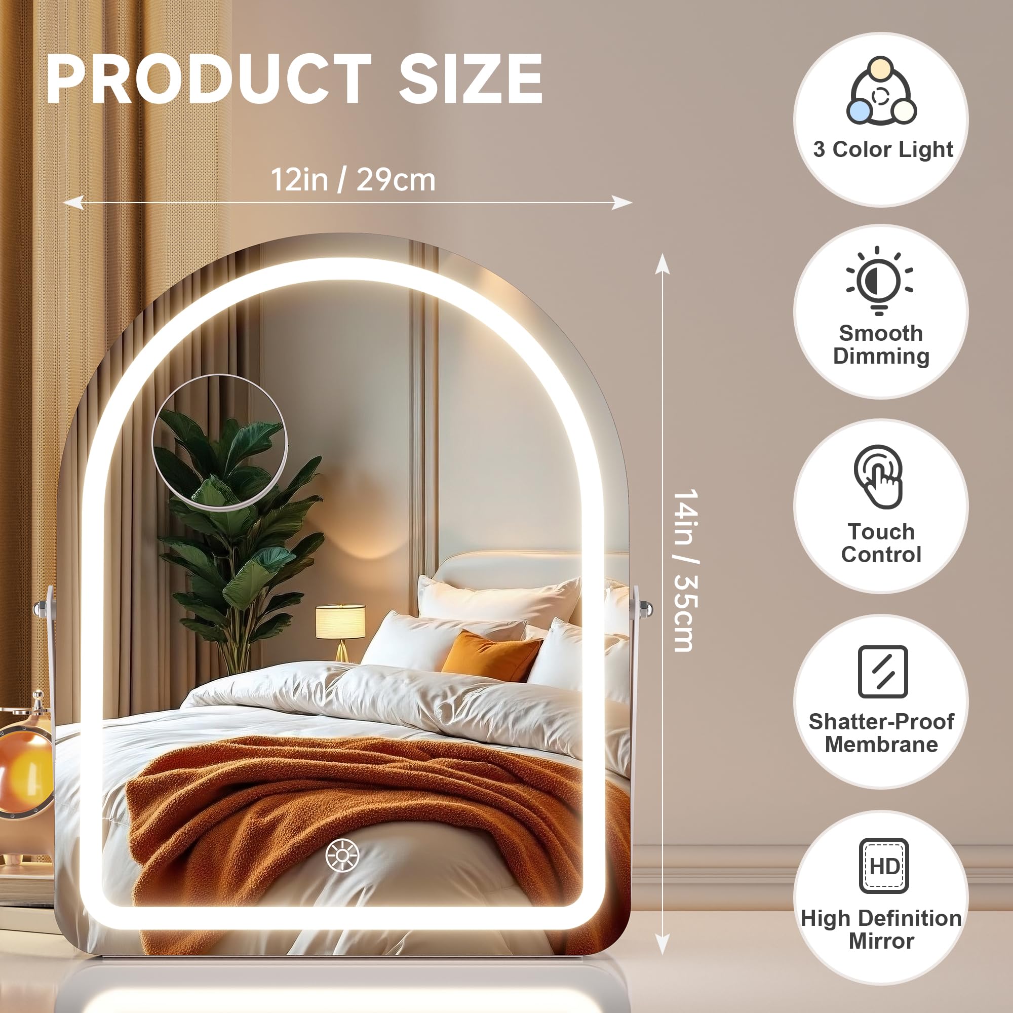 Miroir MINISO Vanité avec lumière à 3 couleurs pour s’adapter à votre maquillage.
