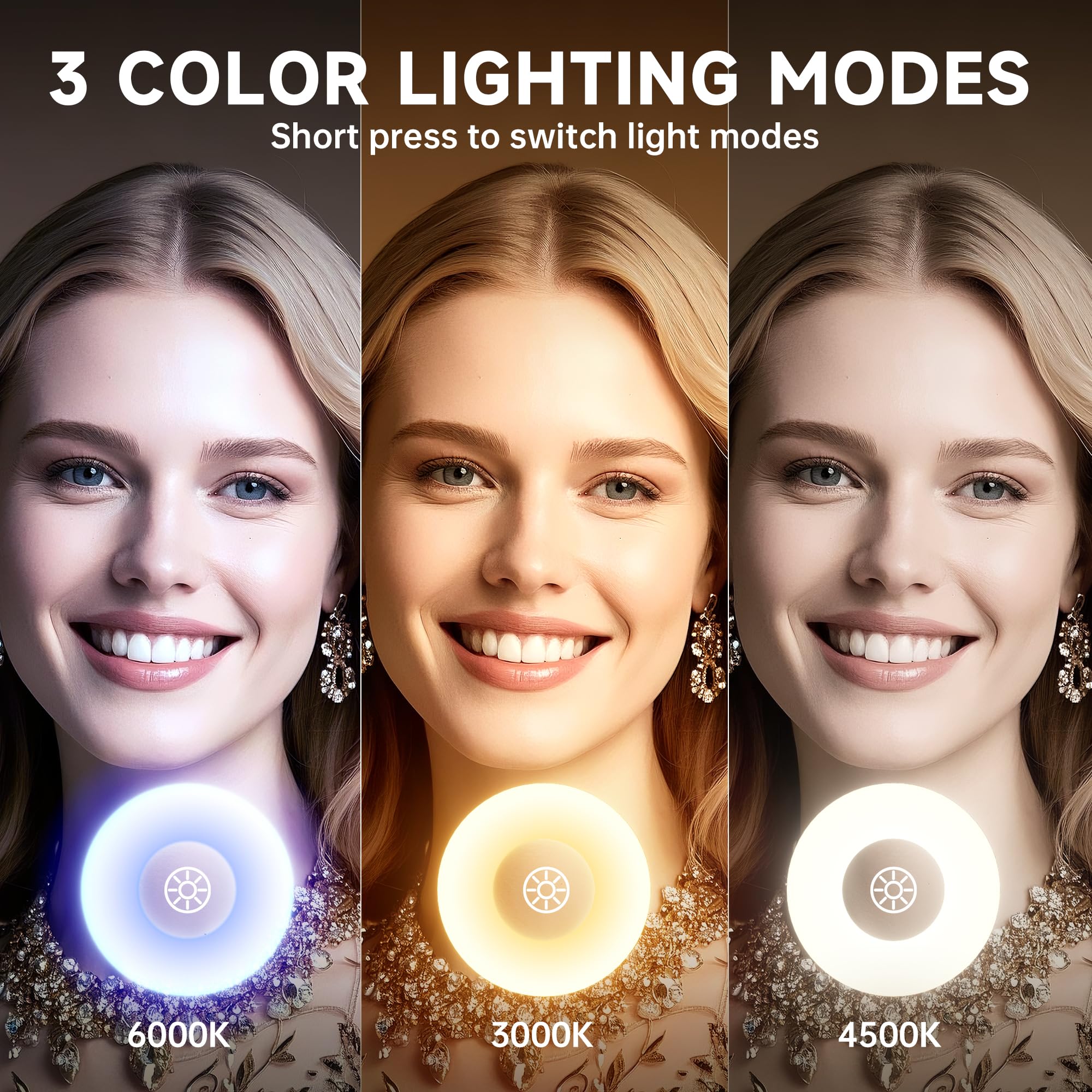 Contrôle tactile sur le miroir MINISO Vanité, régler la brillance et les couleurs facilement.