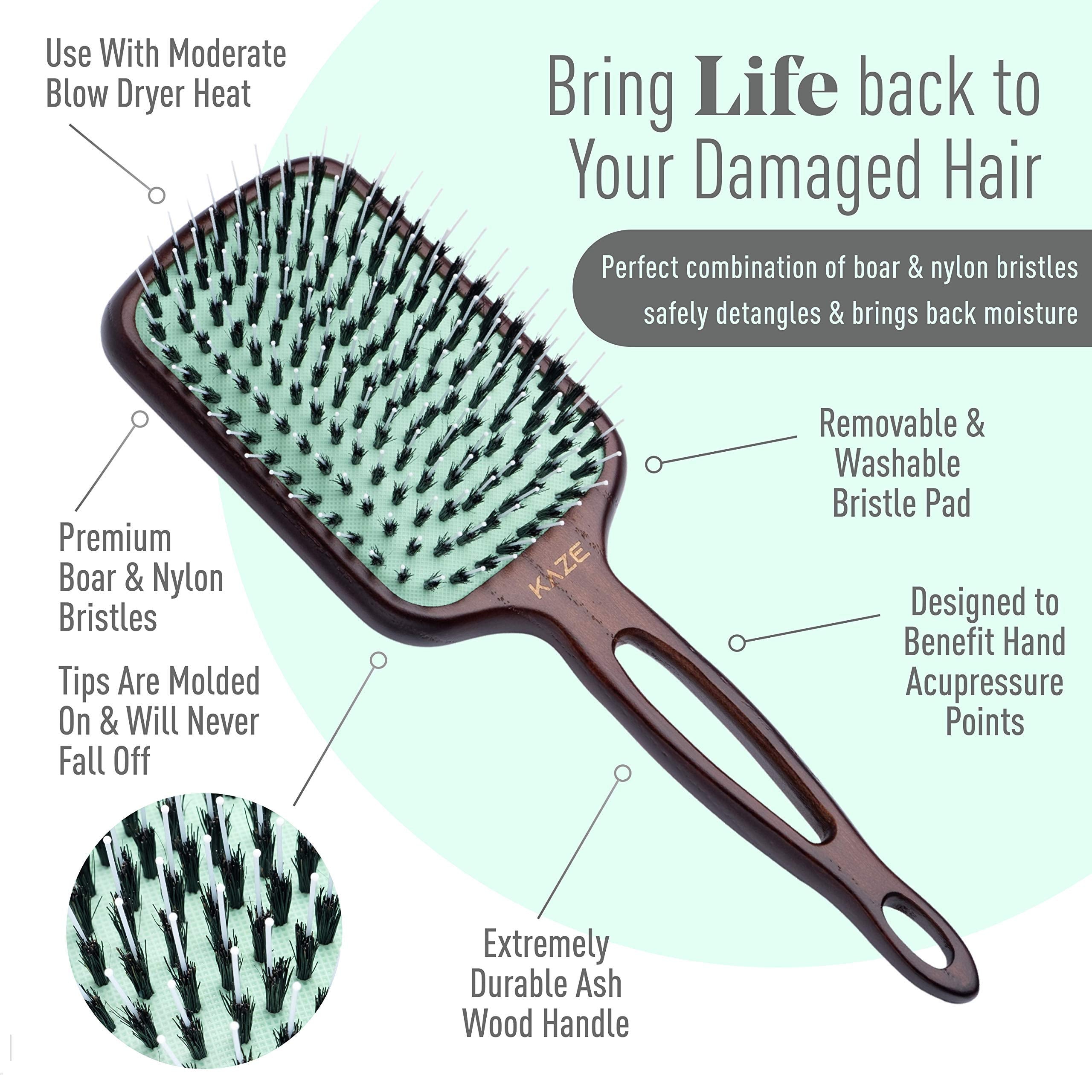 Brosse Mint paddle detanglage doux sur cheveux mouillés.