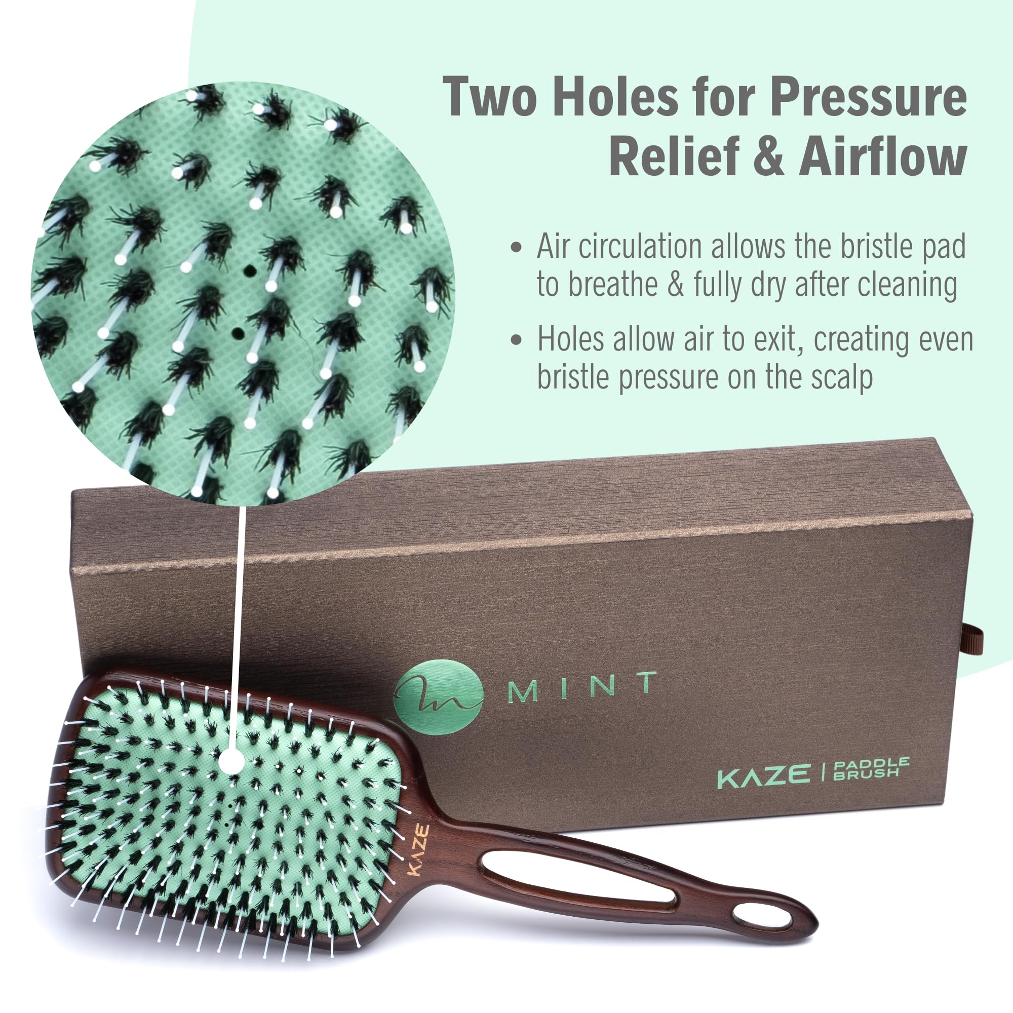 Brosse Mint paddle sans colle toxique pour une utilisation sans odeur.