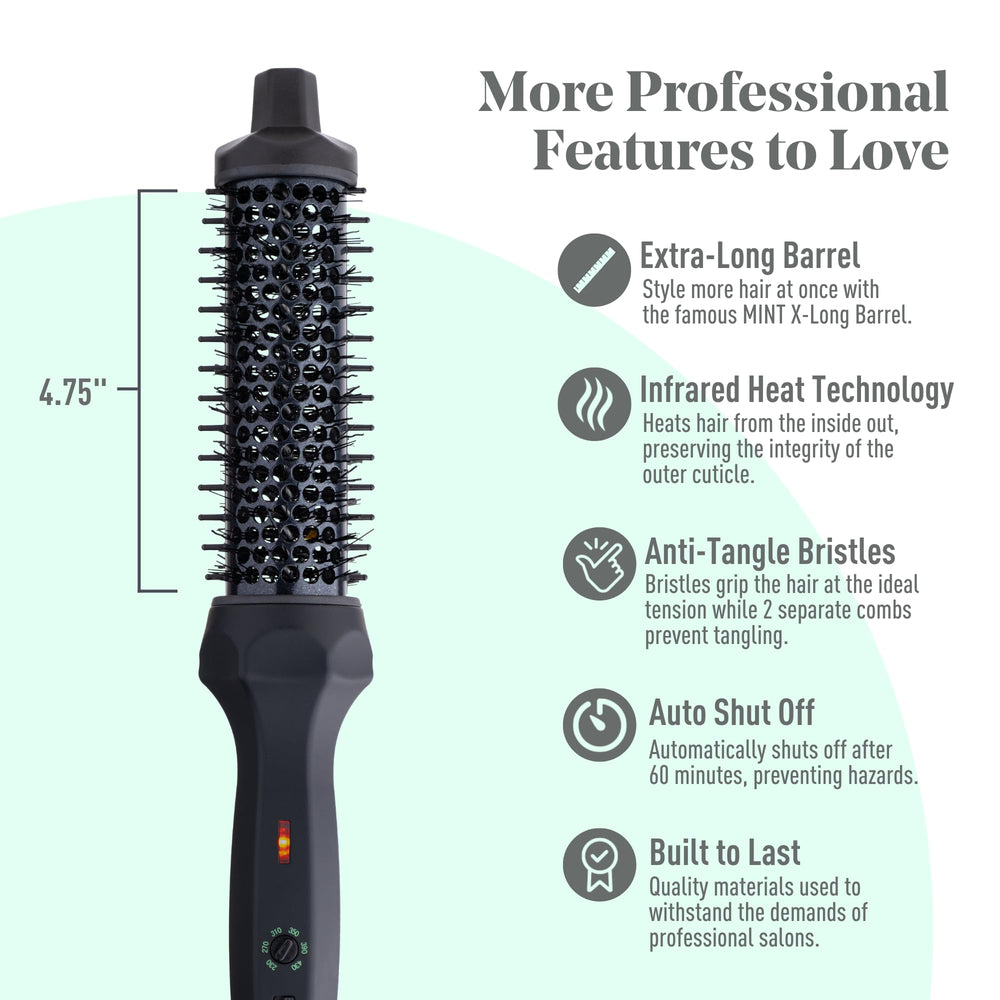MINT brosse thermique baril céramique-tourmaline — fini soyeux et brillance.