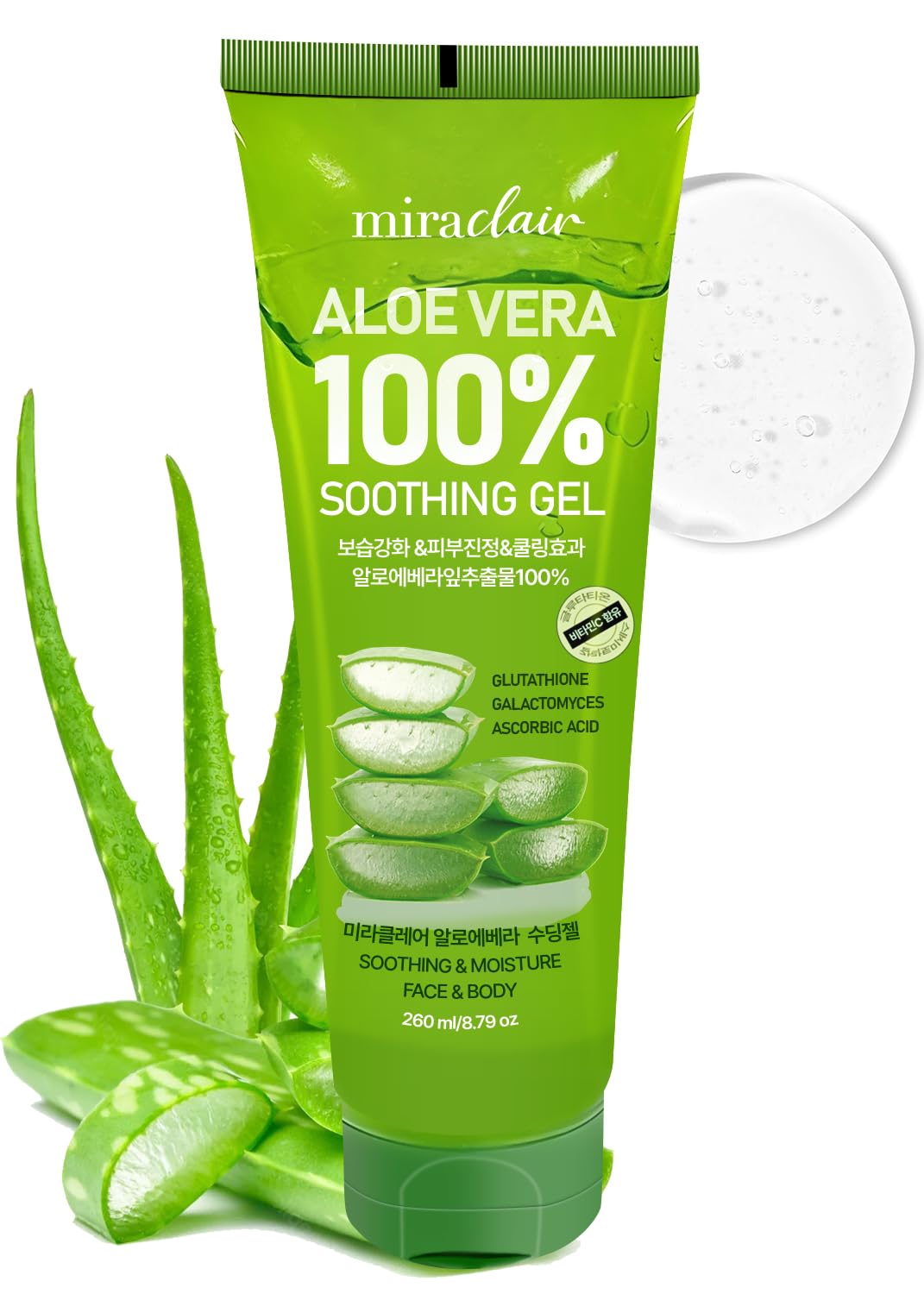 MIRACLAIR Aloe Vera Gel – Visage: hydratation douce et apaisement pour peau sensible.