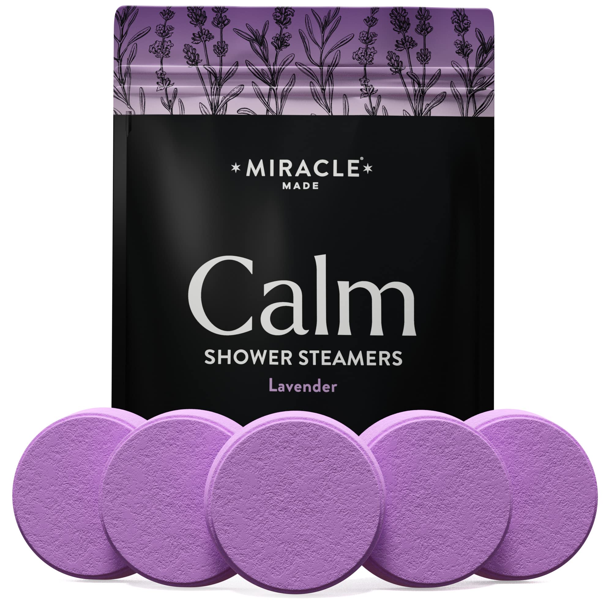 Miracle Made bombes de douche lavande emballage, rituel relaxant prêt à offrir.