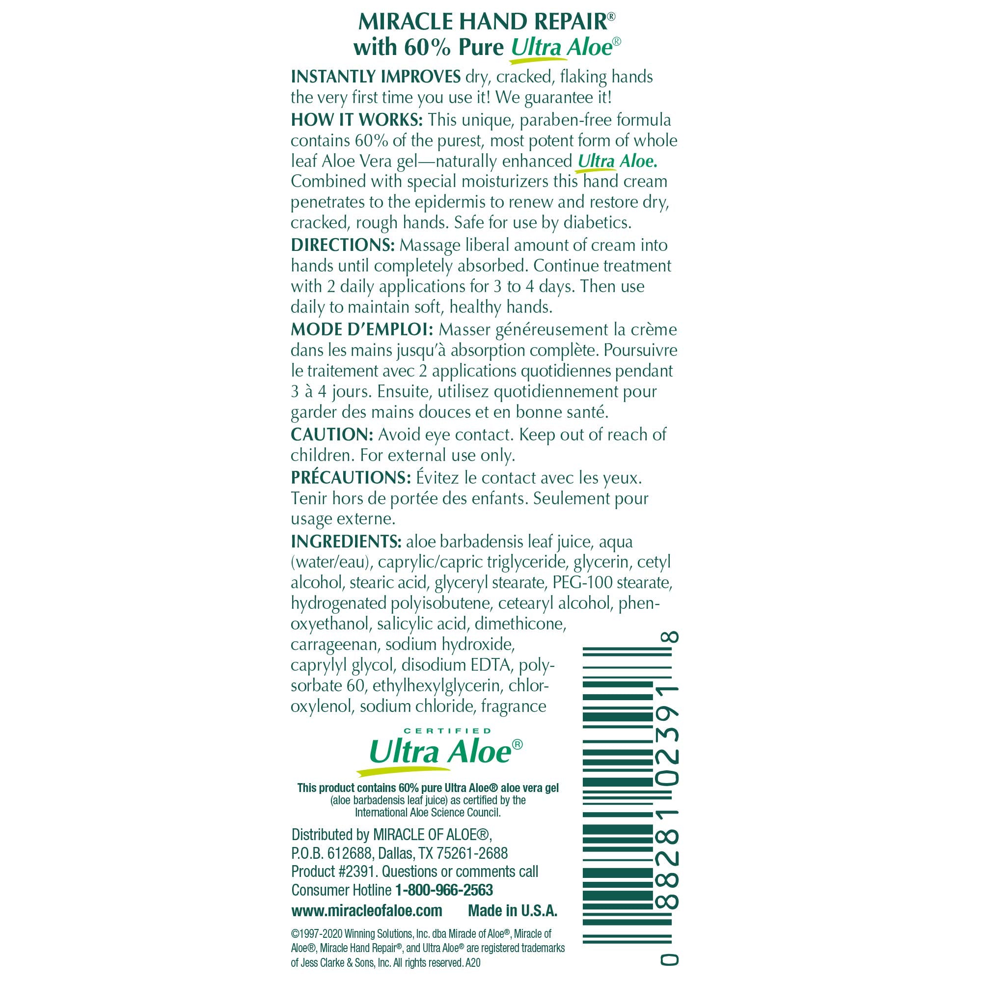 Usage quotidien Miracle of Aloe Pied et Main peau douce