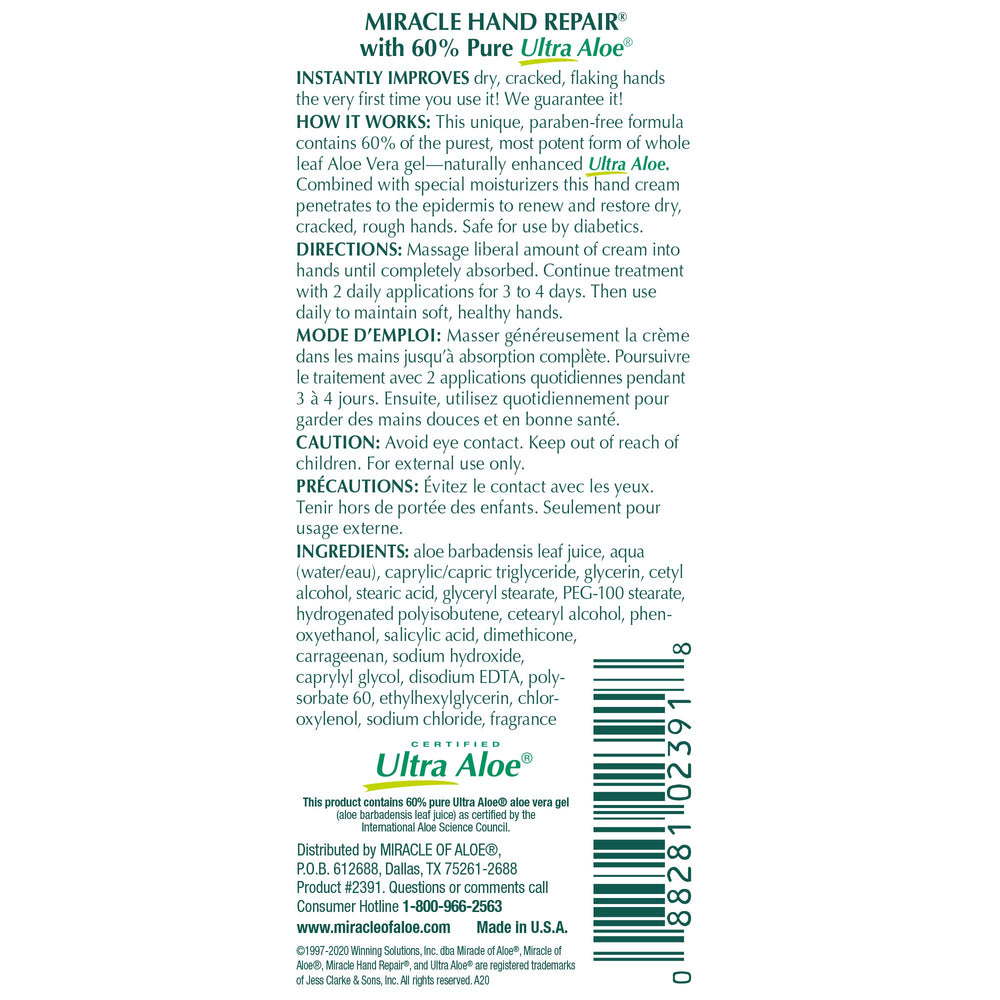 Usage quotidien Miracle of Aloe Pied et Main peau douce