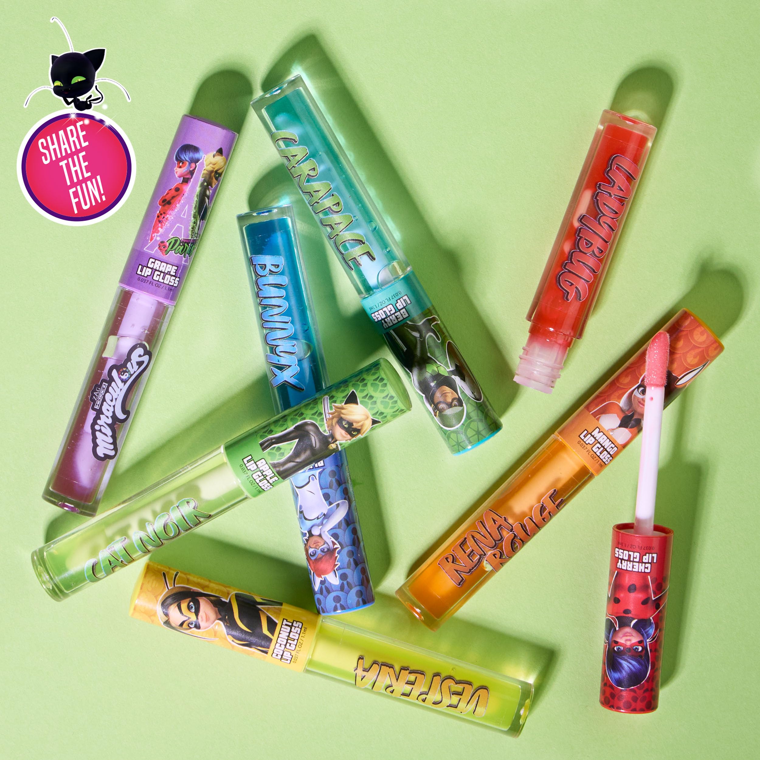 Saveur fruits rouges Miraculous gloss lèvres, fini scintillant et hydratant.