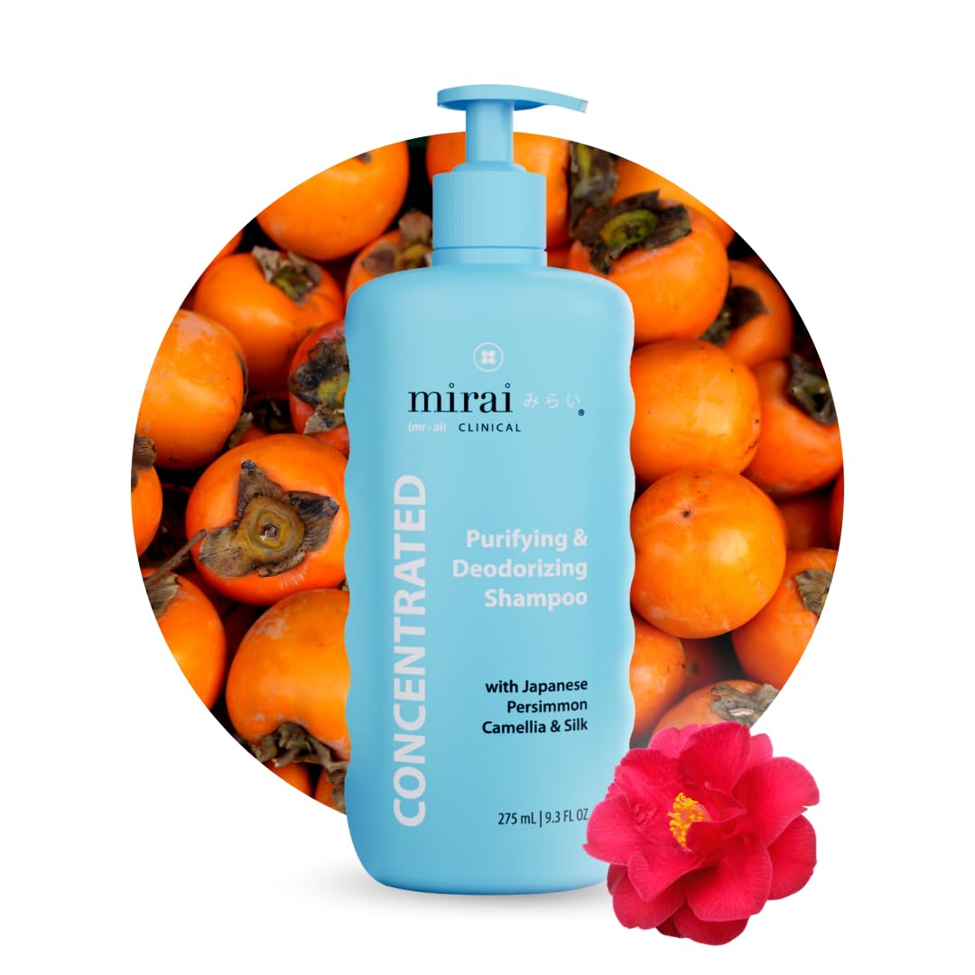 Mirai Persimmon Shampoo en flacon, soin doux pour cheveux matures et colorés.