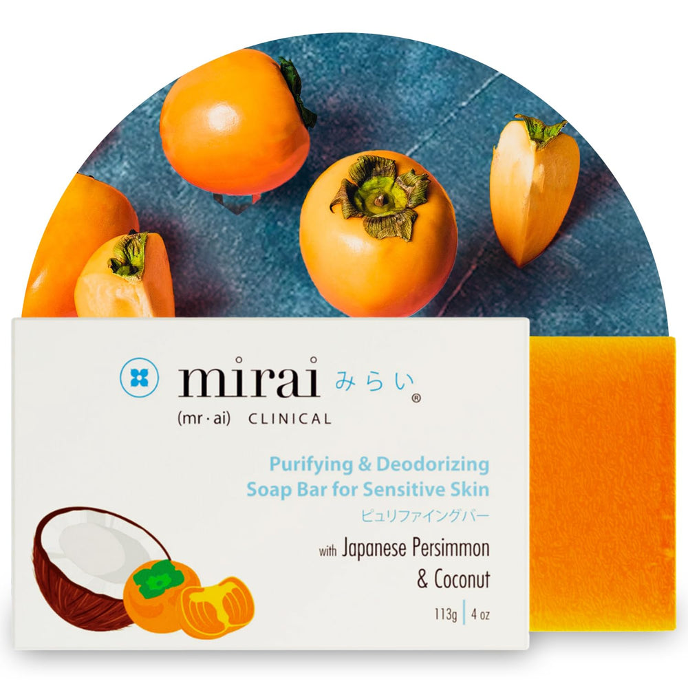 Mirai Savon Persimmon 100g, barre idéale pour une douche rafraîchissante et hydratante.