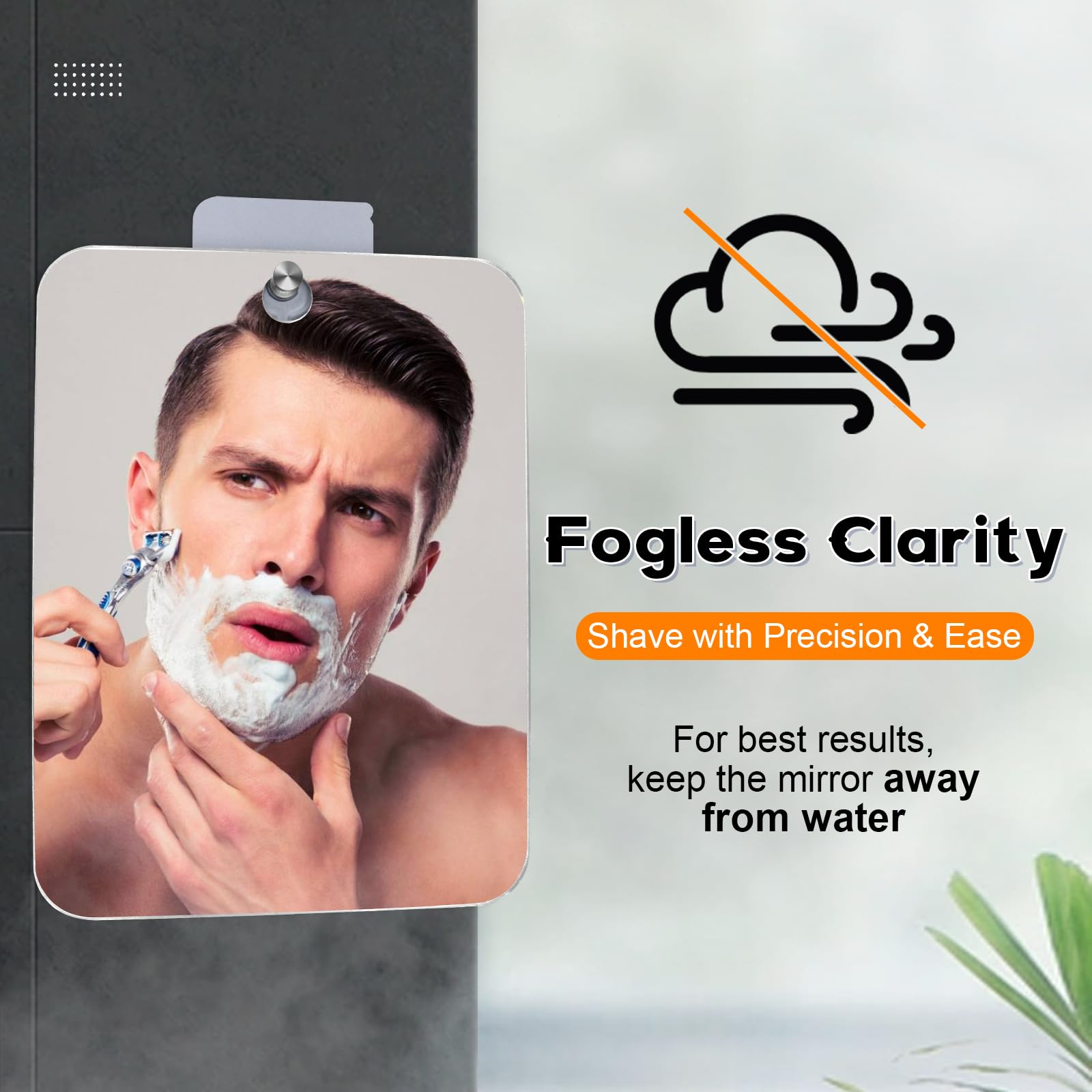 Miroir de douche anti-brouillard fixation sans perçage avec adhésif puissant