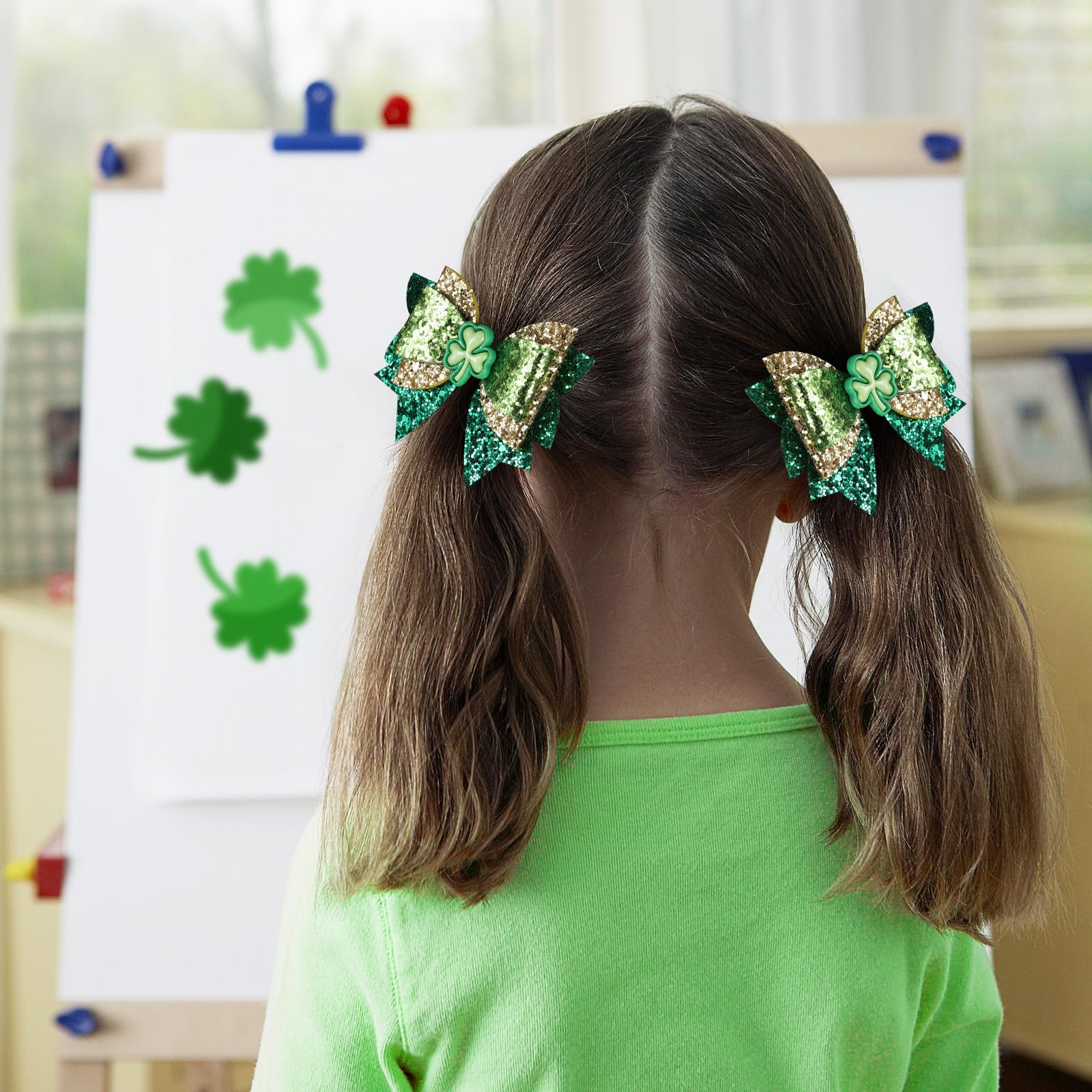 Miroksh barrettes 3,5 pouces, effet glitter doré et vert pour Saint-Patrick.