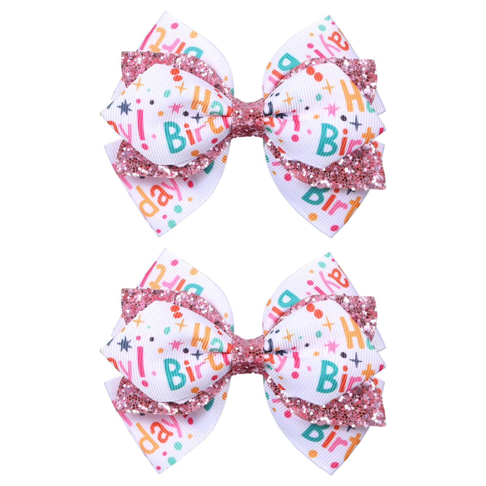 Broche cheveux Miroksh avec noeud ruban anniversaire rose pailleté, parfait pour fête.
