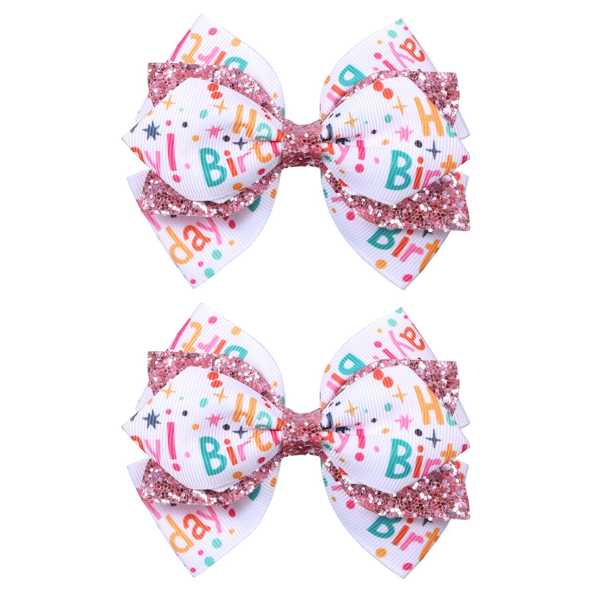 Broche cheveux Miroksh avec noeud ruban anniversaire rose pailleté, parfait pour fête.