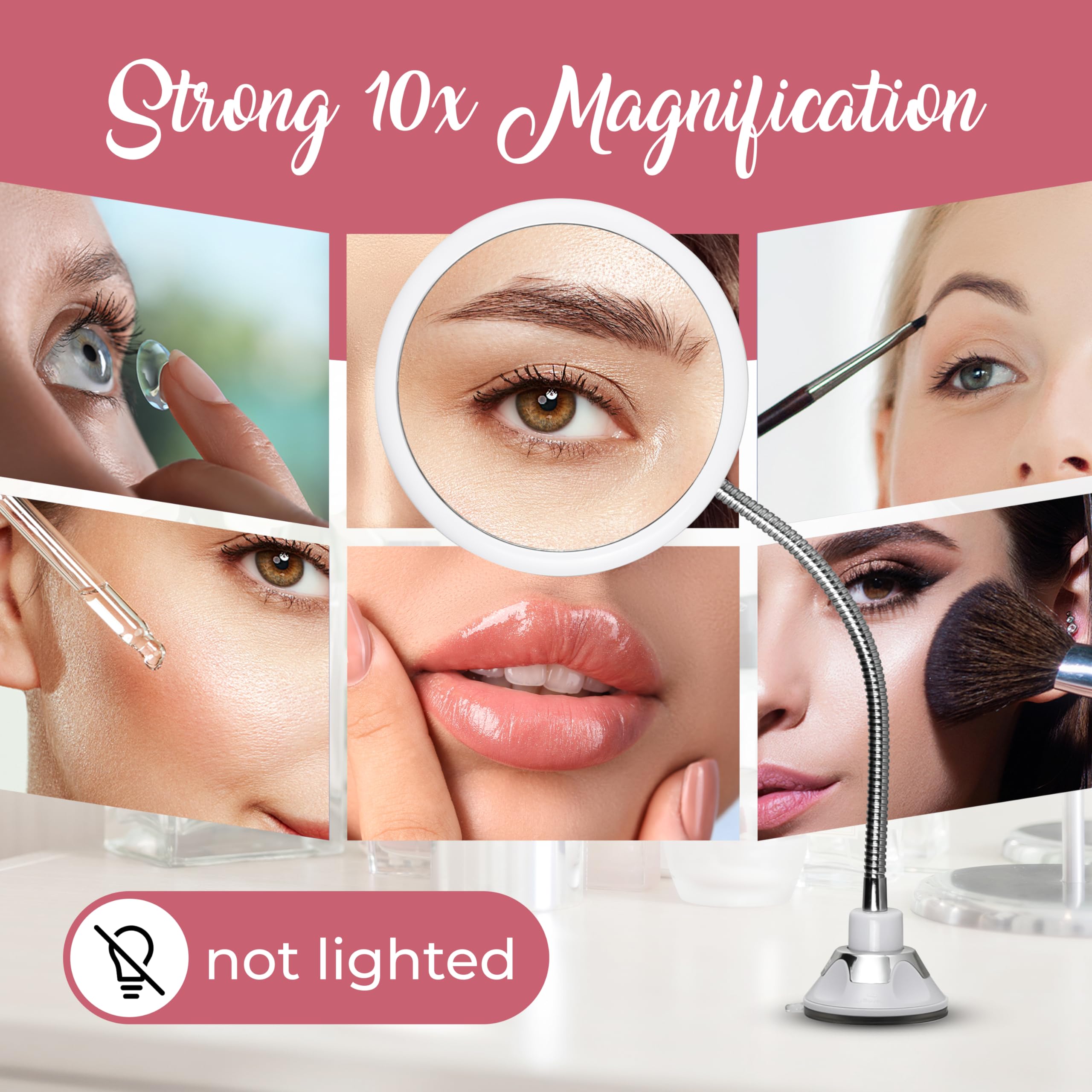 MIRRORVANA agrandissement 10x pour détails fins du maquillage.