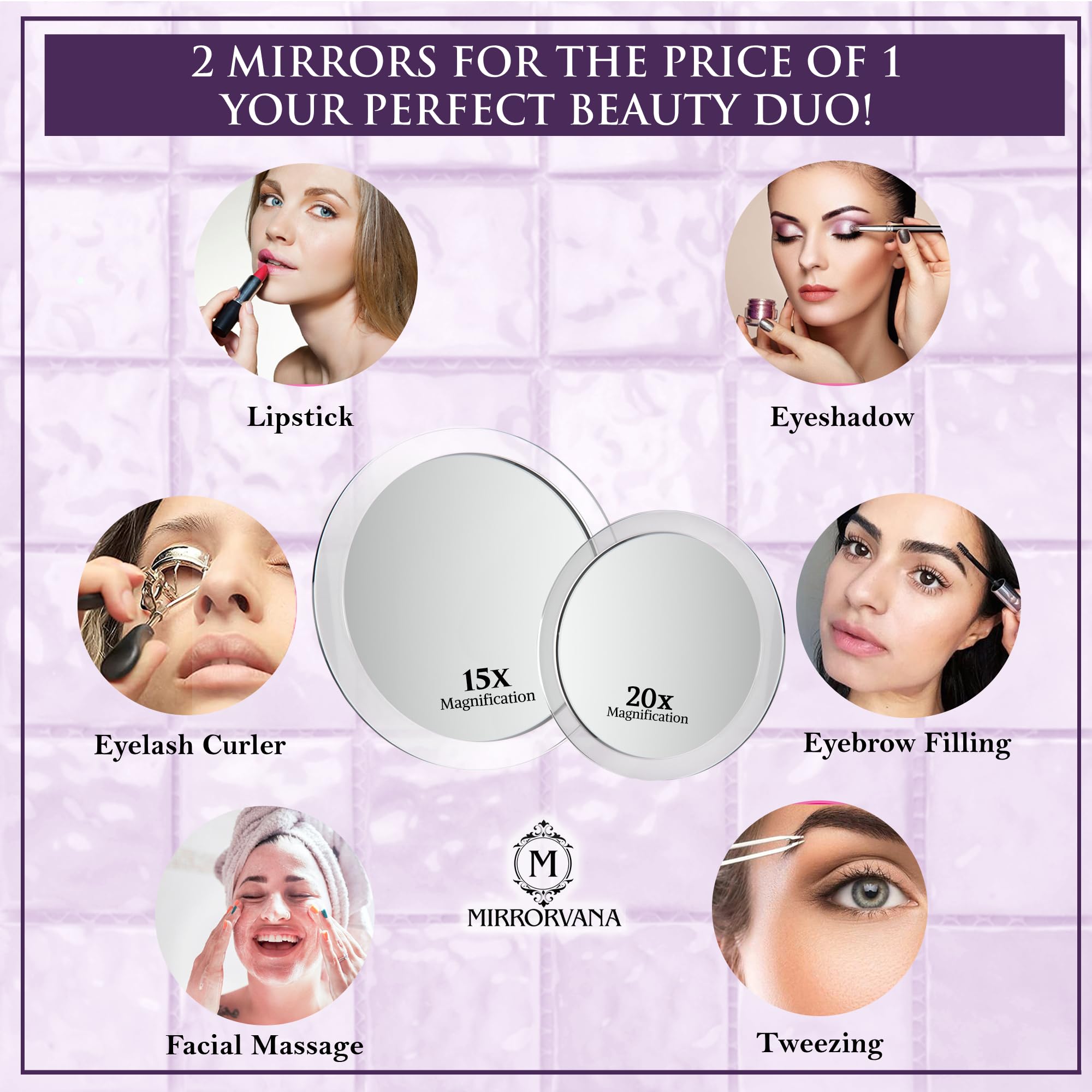 MIRRORVANA ventouses triples assurant fixation sur surface lisse.
