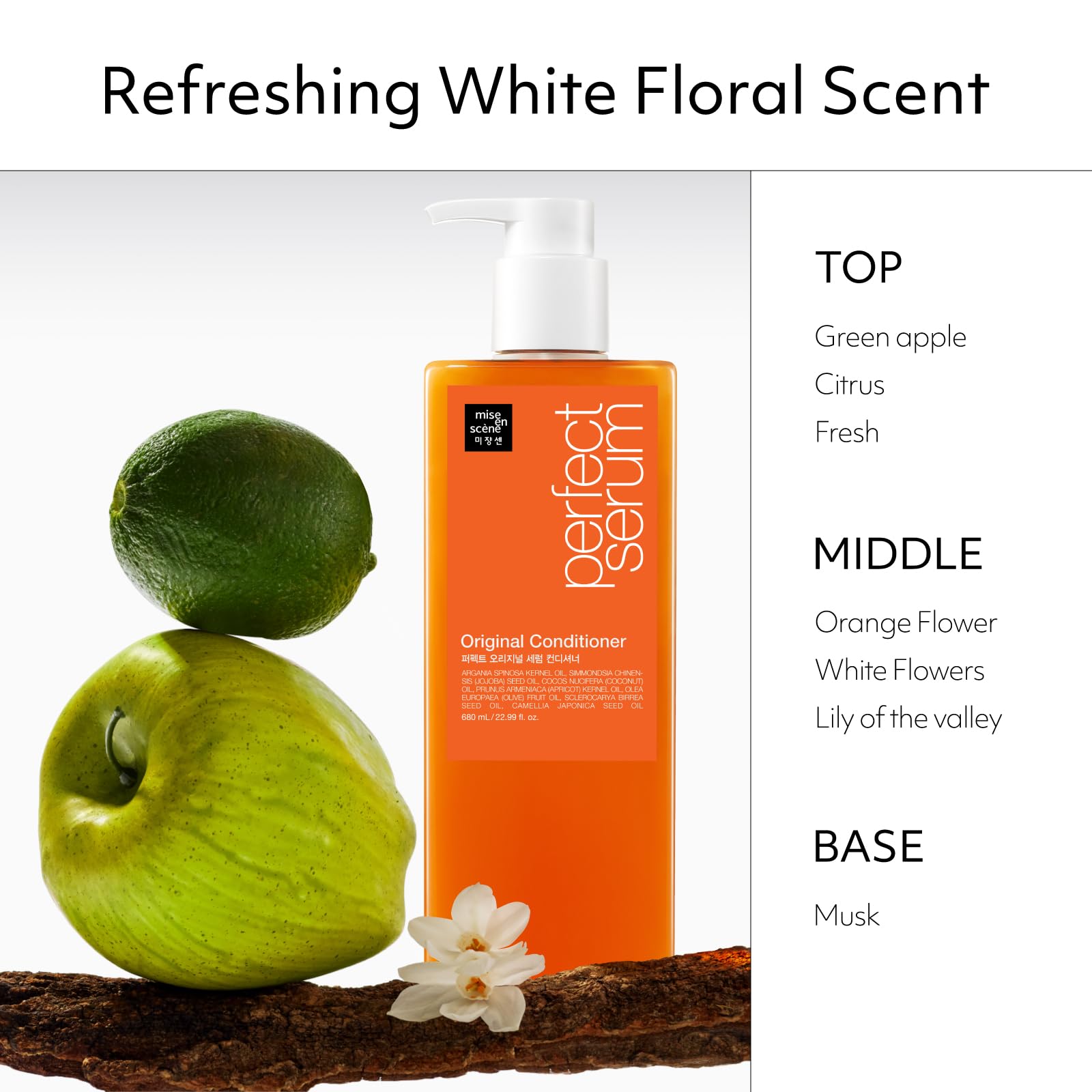 Hair appears smooth and glossy after using Mise En Scene conditioner.