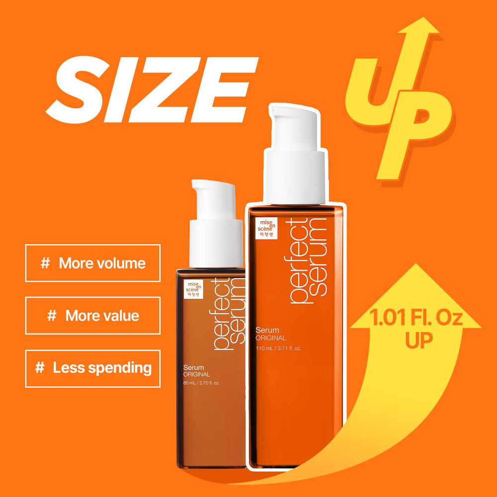 Mise En Scene Perfect Serum Original : mélange d’huiles naturelles pour nourrir les fibres capillaires.