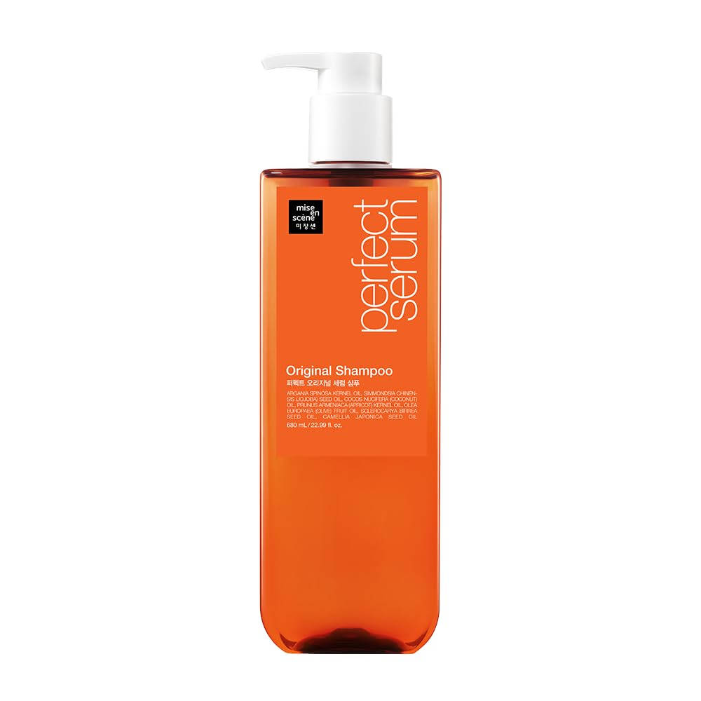Bouteille du shampooing Mise En Scene Perfect Serum Original pour cheveux doux et brillants.