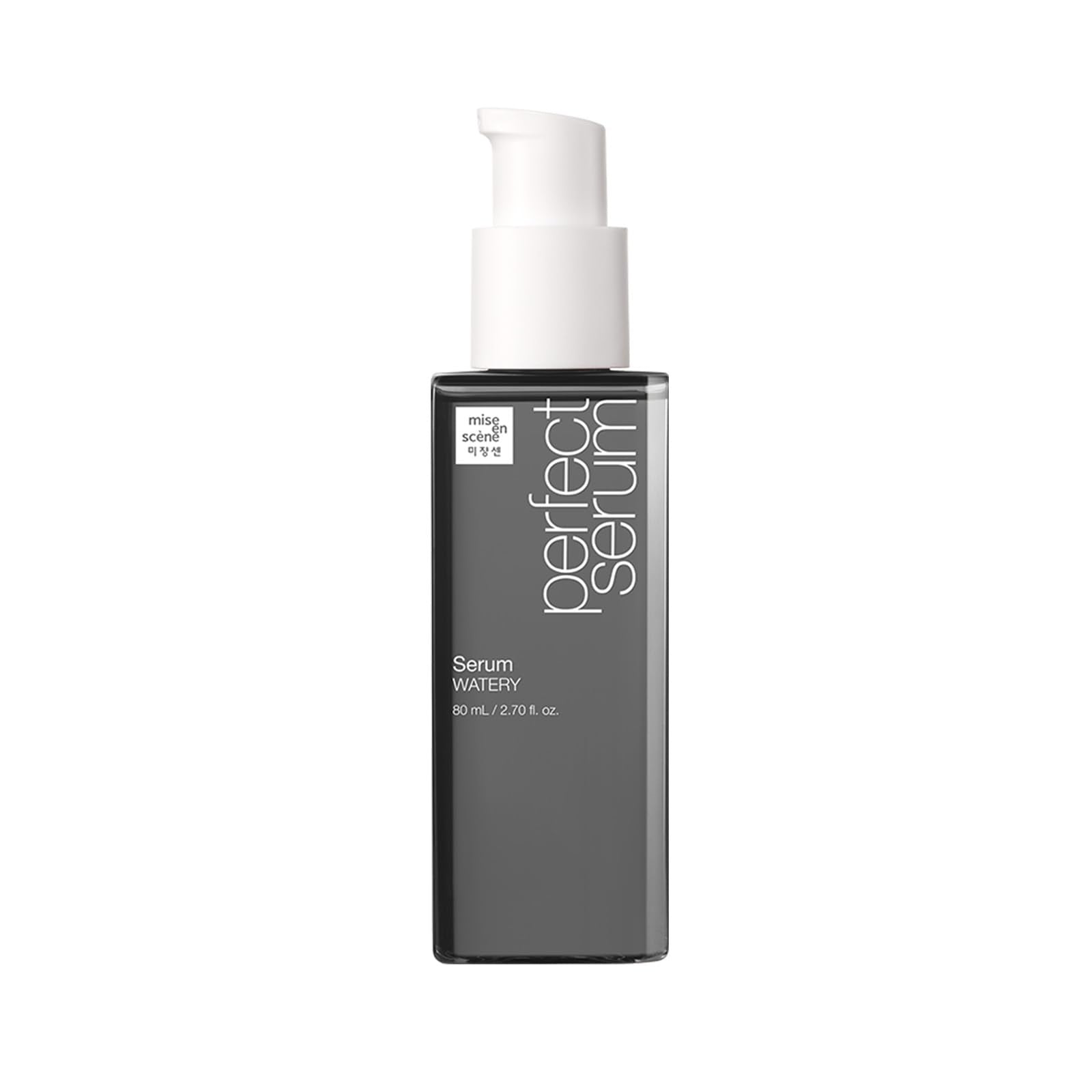 Mise En Scene Sérum Hydratant Liquide : flacon translucide et hydratation légère pour cheveux.