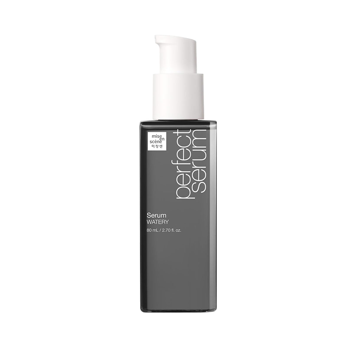 Mise En Scene Sérum Hydratant Liquide : flacon translucide et hydratation légère pour cheveux.