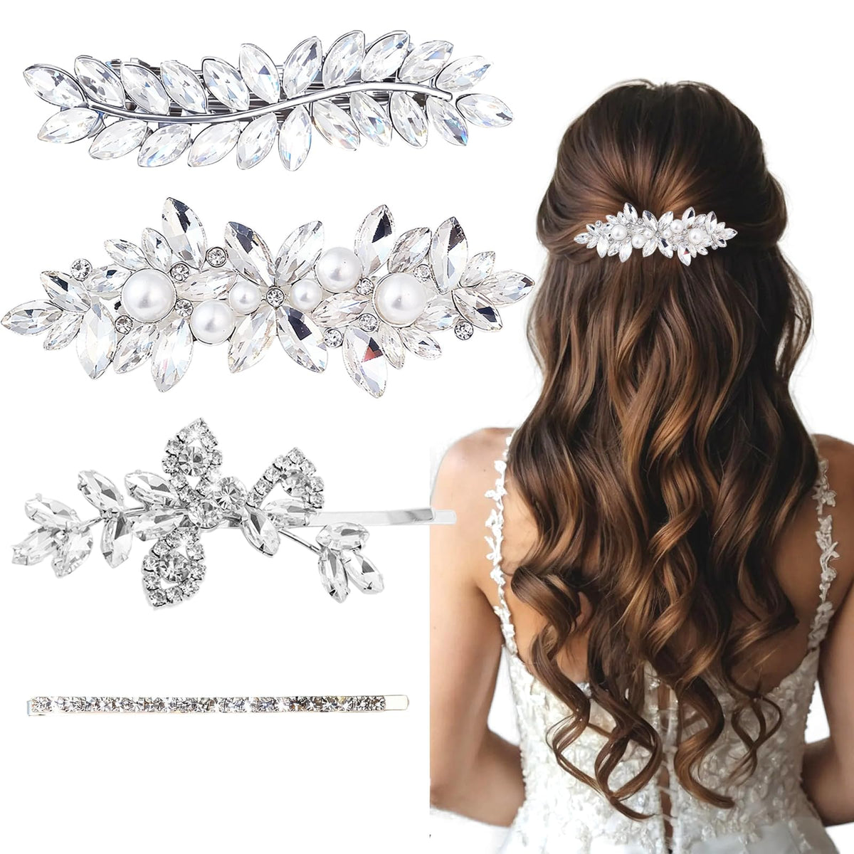 Pinces à cheveux Miskate avec paillettes et perles, idéal pour un look de mariée