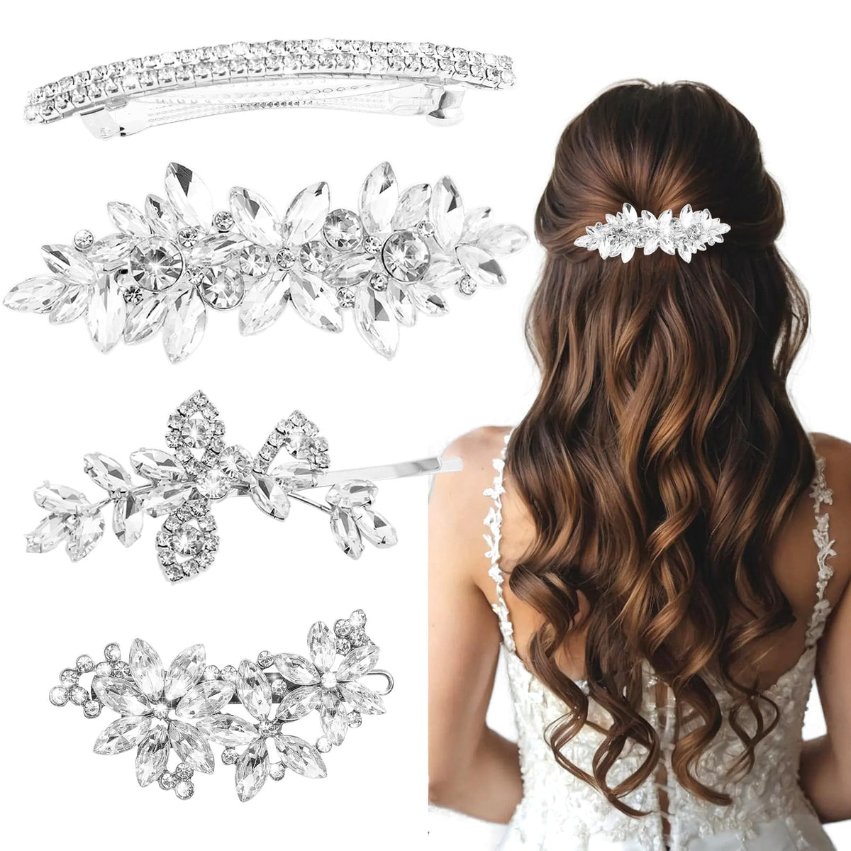 Miskate pinces-cheveux strass barrette argent – allure chic pour cérémonie.