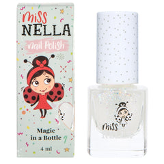 Miss Nella Confetti Clouds: bouteille transparente montrant le vernis clair pailleté.