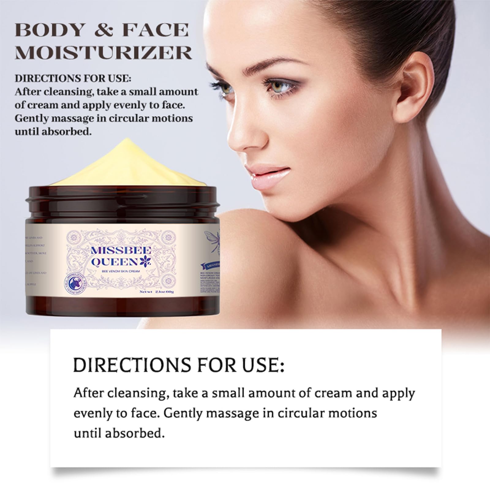 MISSBEE QUEEN Crème Venin d'Abeille: zones épaules et décolleté hydratées.