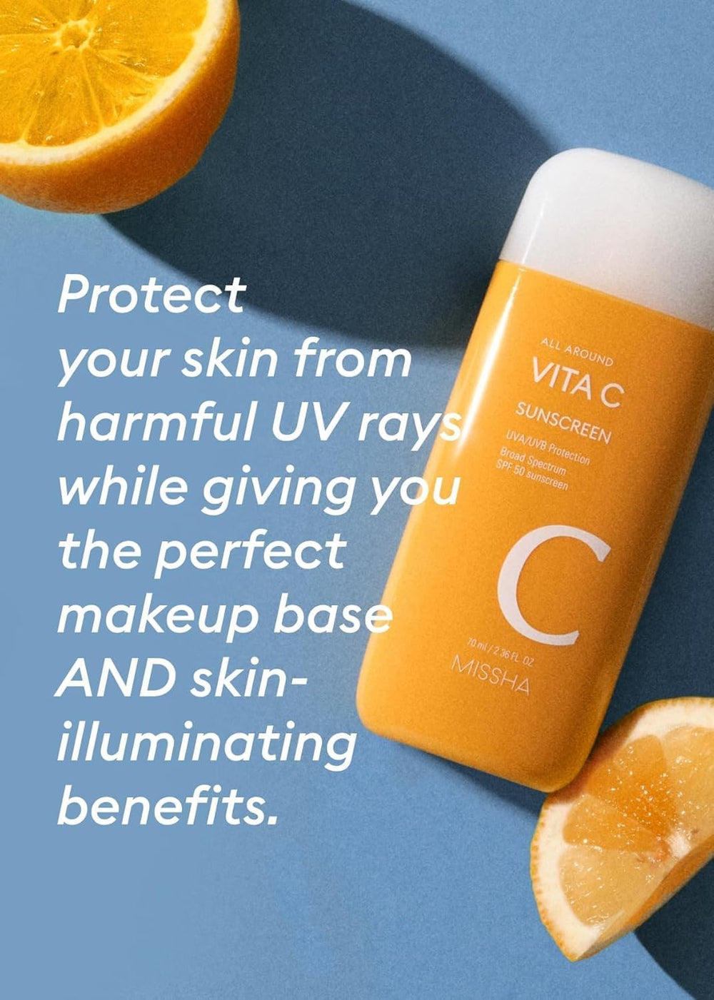 MISSHA All Around Vita C Sunscreen, base légère pour maquillage quotidien.