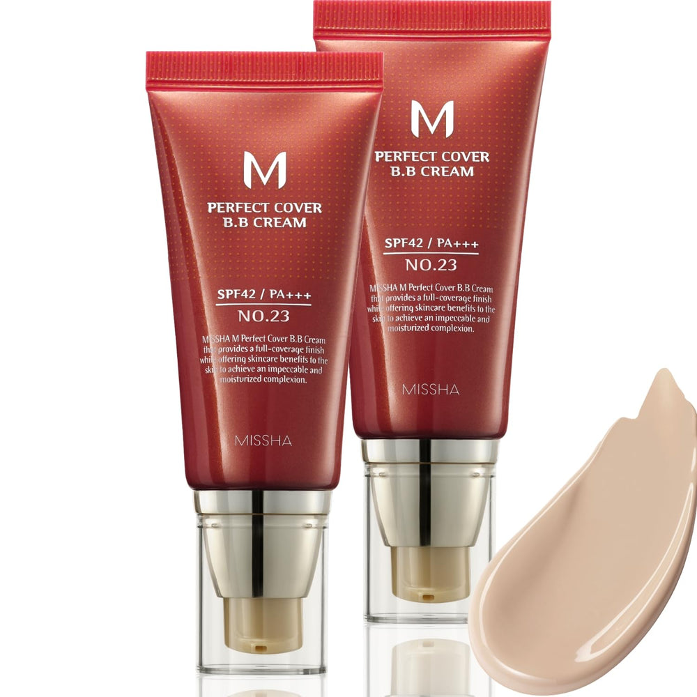 Missha M Perfect Cover Crème BB Duo Pack No23 beige naturel, application simple et couvrance légère.