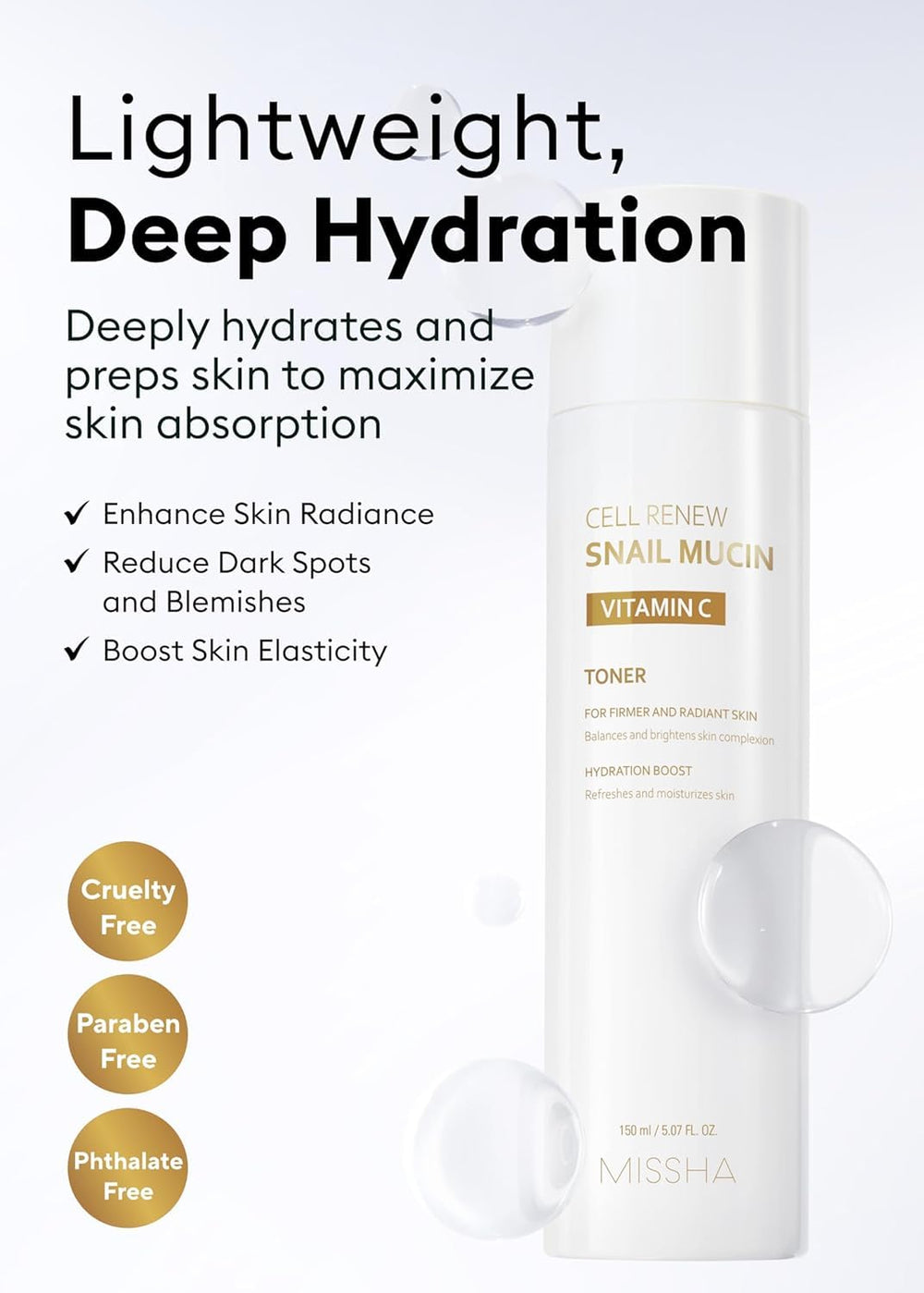 Texture aquatique MISSHA Cell Renew Toner s'absorbe rapidement sur la peau.