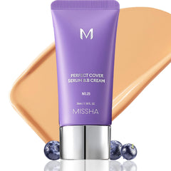 MISSHA M Perfect Cover Serum BB Cream No.25 flacon beige chaud pour hydratation légère.
