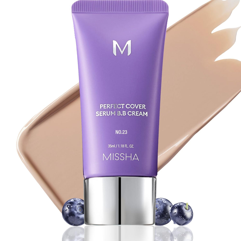 Missha M Perfect Cover Serum BB Crème No.23 offre une texture légère pour un teint lumineux.