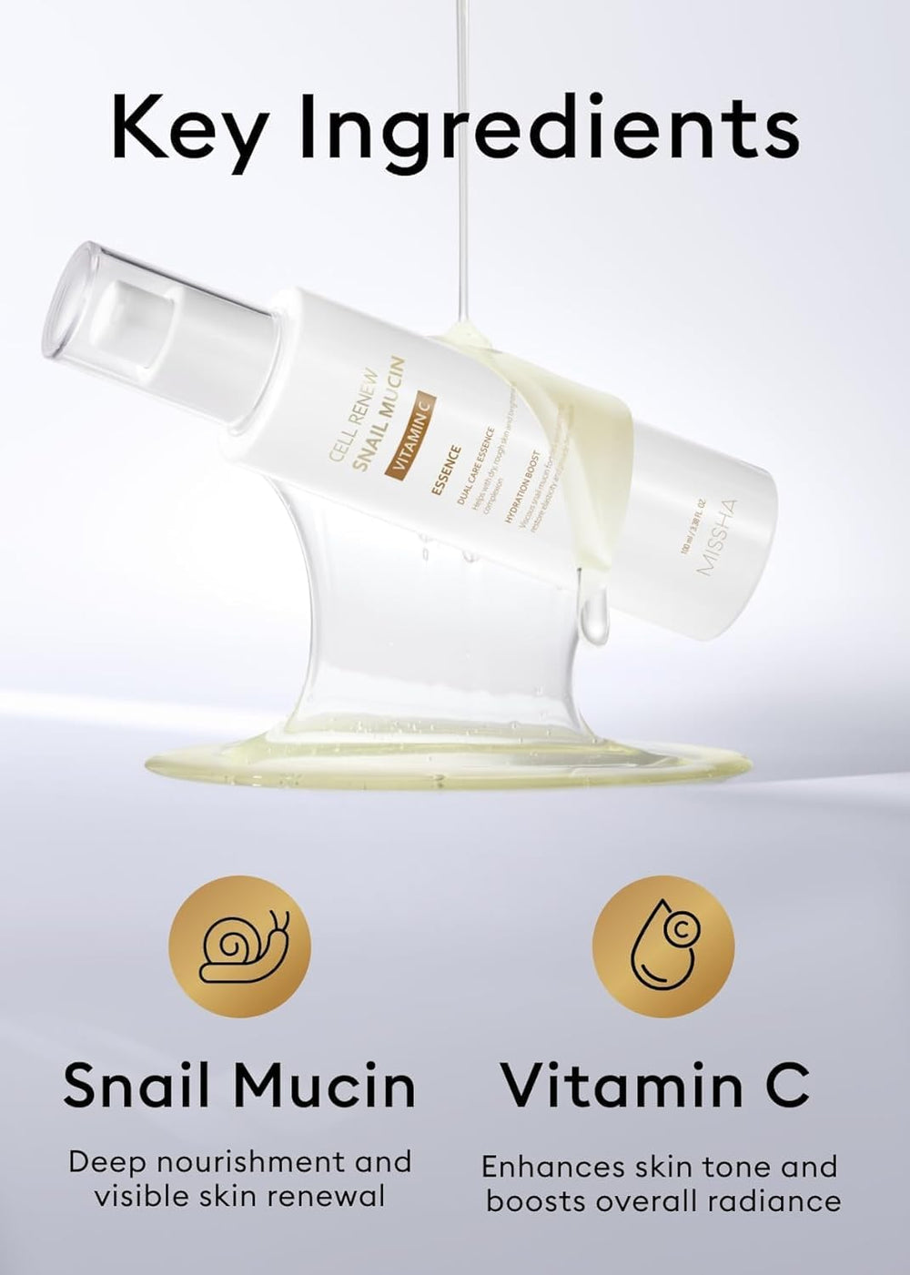 Missha Cell Renew Mucin Escargot : teint lumineux après application.