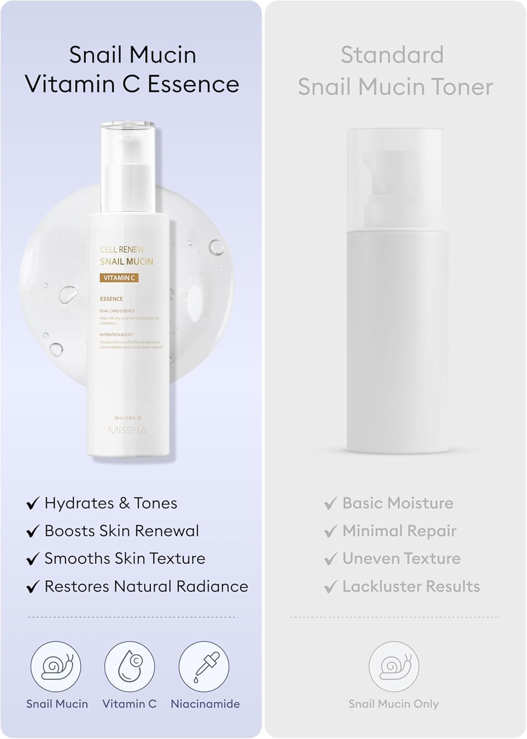 Missha Cell Renew Mucin Escargot Vitamin C : éclat naturel attendu.