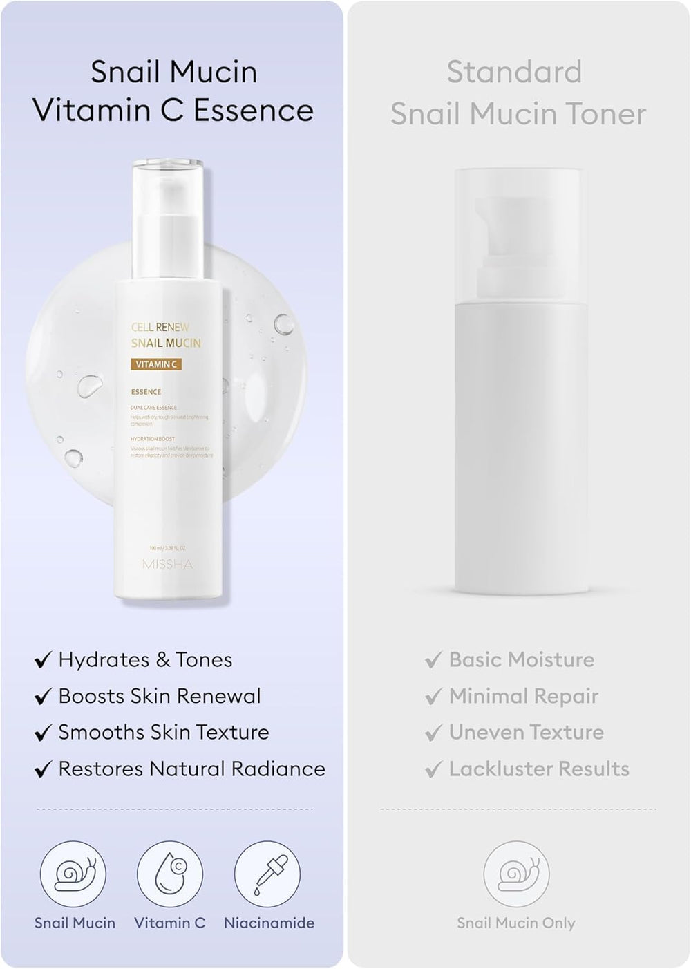 Missha Cell Renew Mucin Escargot Vitamin C : éclat naturel attendu.