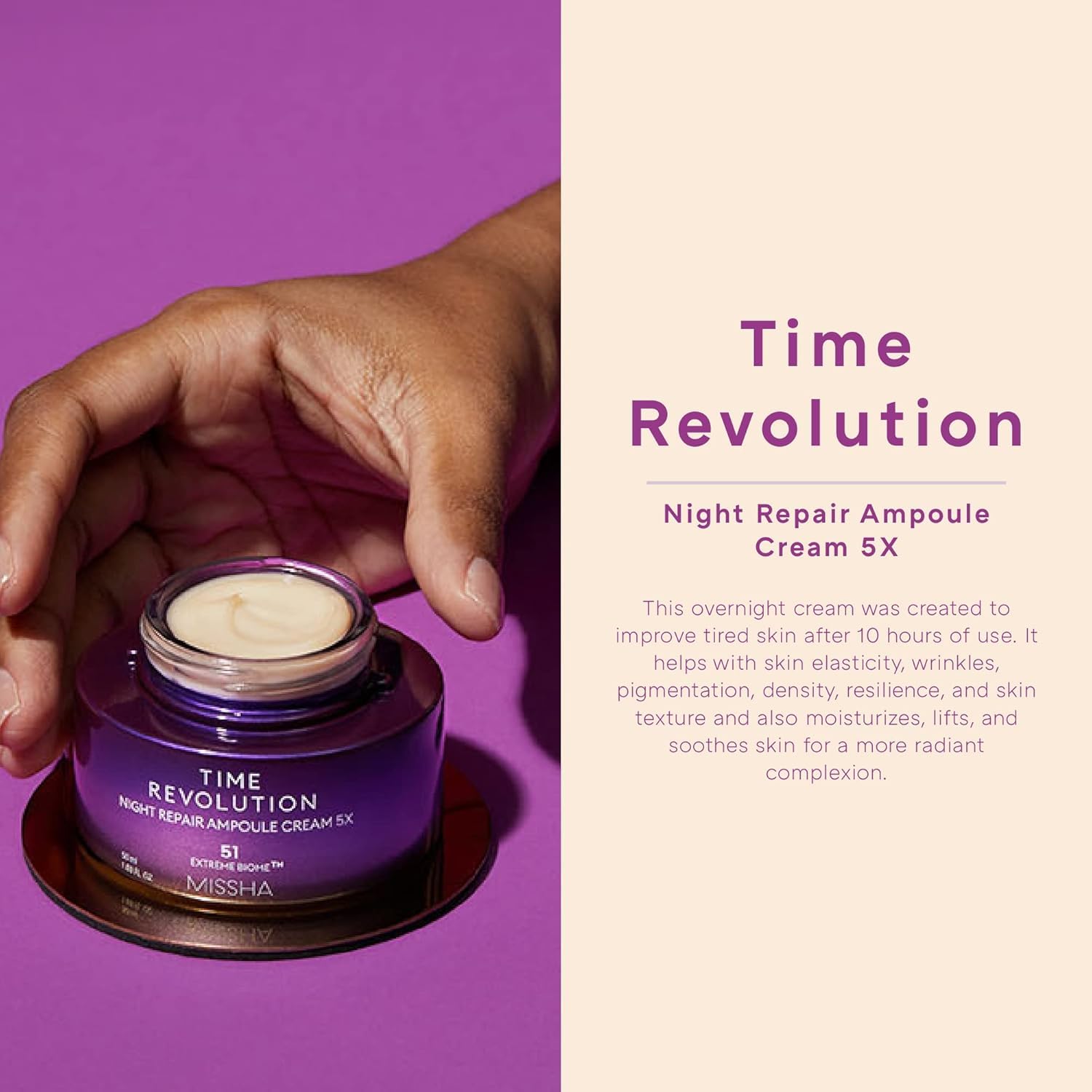 MISSHA Time Revolution Nuit Ampoule Crème : dosage facilitant l'utilisation nocturne.
