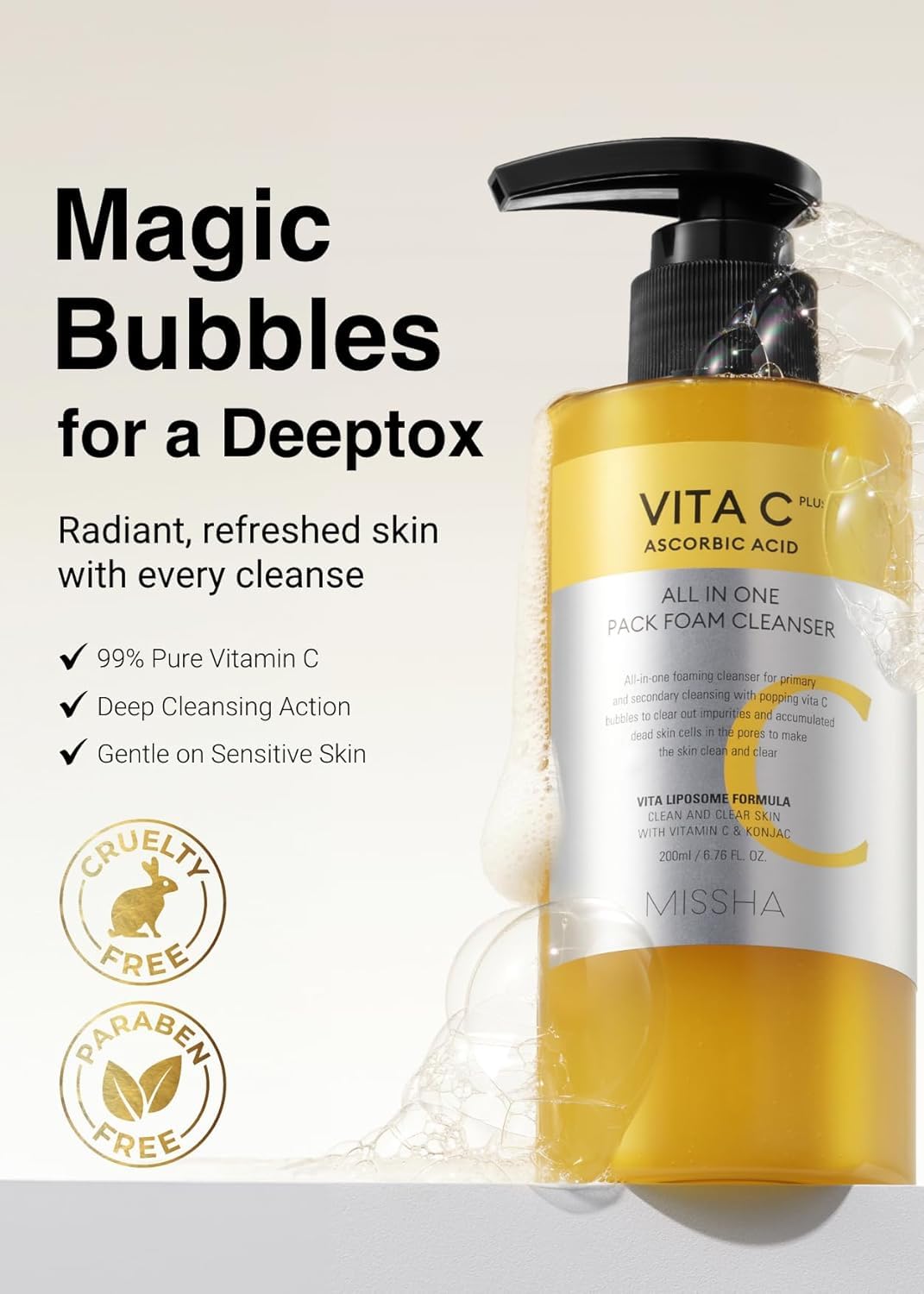 Missha Vita C: bulles nettoyantes qui forment une mousse purifiante.